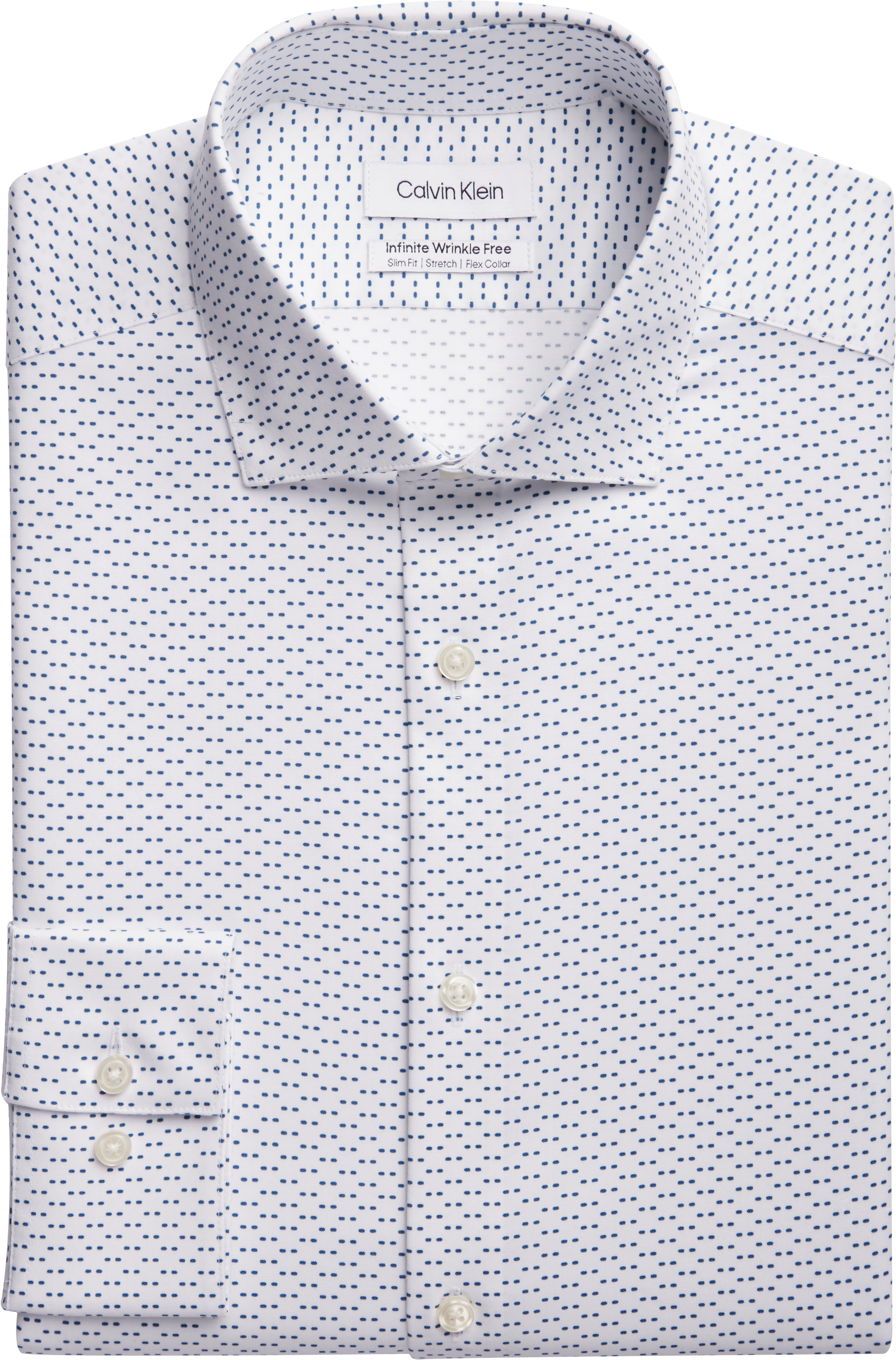 Calvin Klein Infinite Non-Iron Slim Fit Stretch Collar Dress Shirt, White  Navy Dot - Men's Sale | Men's Wearhouse
