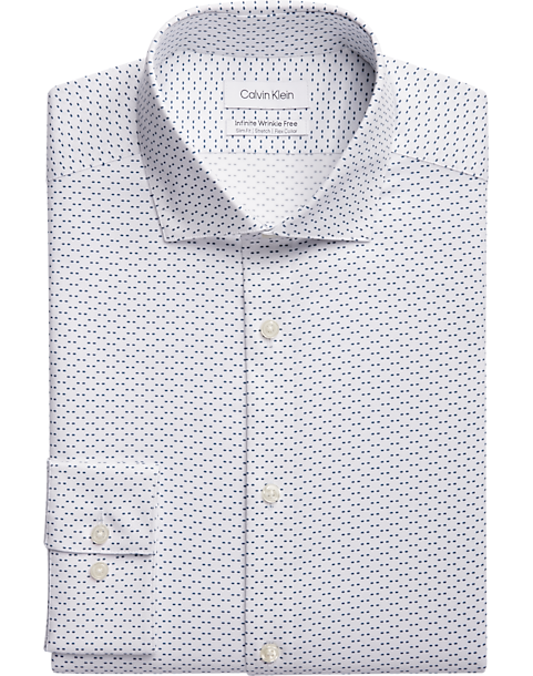 Calvin Klein Infinite Non-Iron Slim Fit Stretch Collar Dress Shirt, White  Navy Dot - Men's Sale | Men's Wearhouse
