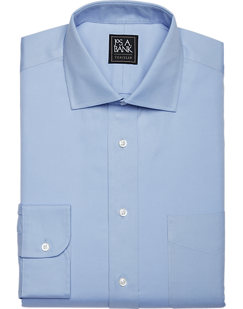 Jos. A. Bank Tailored Fit Spread Collar Dress Shirt, Blue Pinpoint - Men's  Shirts | Men's Wearhouse
