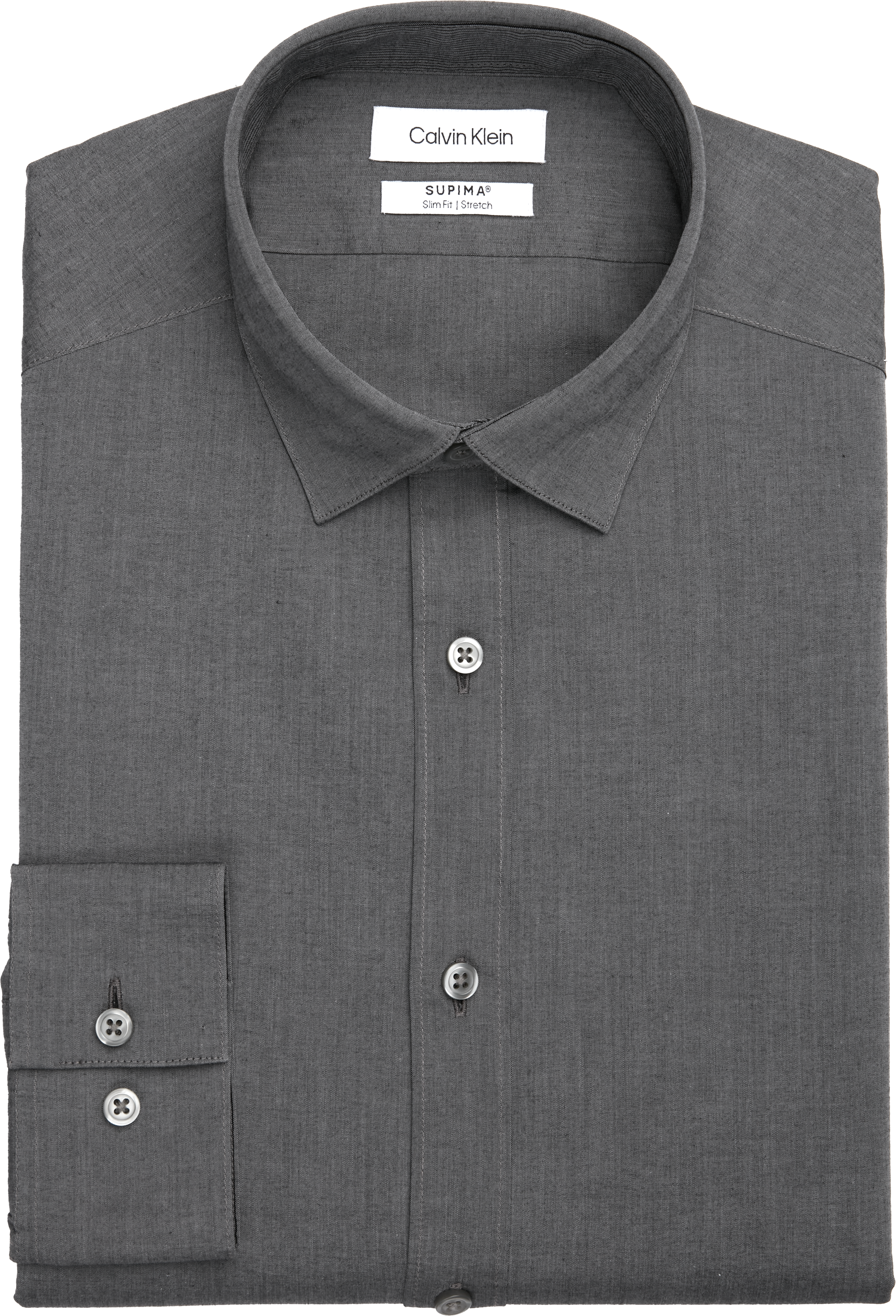 Calvin Klein Slim Fit Hidden Button-Down Collar Dress Shirt, Charcoal -  Men's Featured | Men's Wearhouse