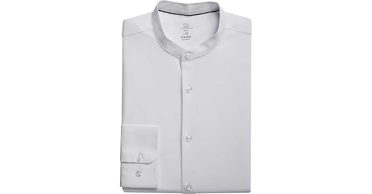 Michael Strahan Slim Fit Banded Collar Dress Shirt, White Men's