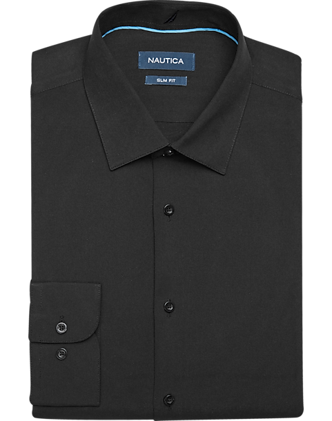 Nautica Slim Fit Four-Way Stretch Dress Shirt, Black - Men's Shirts ...