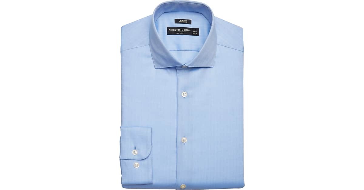 Pronto Uomo Modern Fit Dress Shirt, Blue Herringbone Men's Shirts