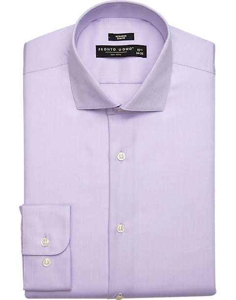 Pronto Uomo Slim Fit Spread Collar Dress Shirt, Lavender Herringbone ...