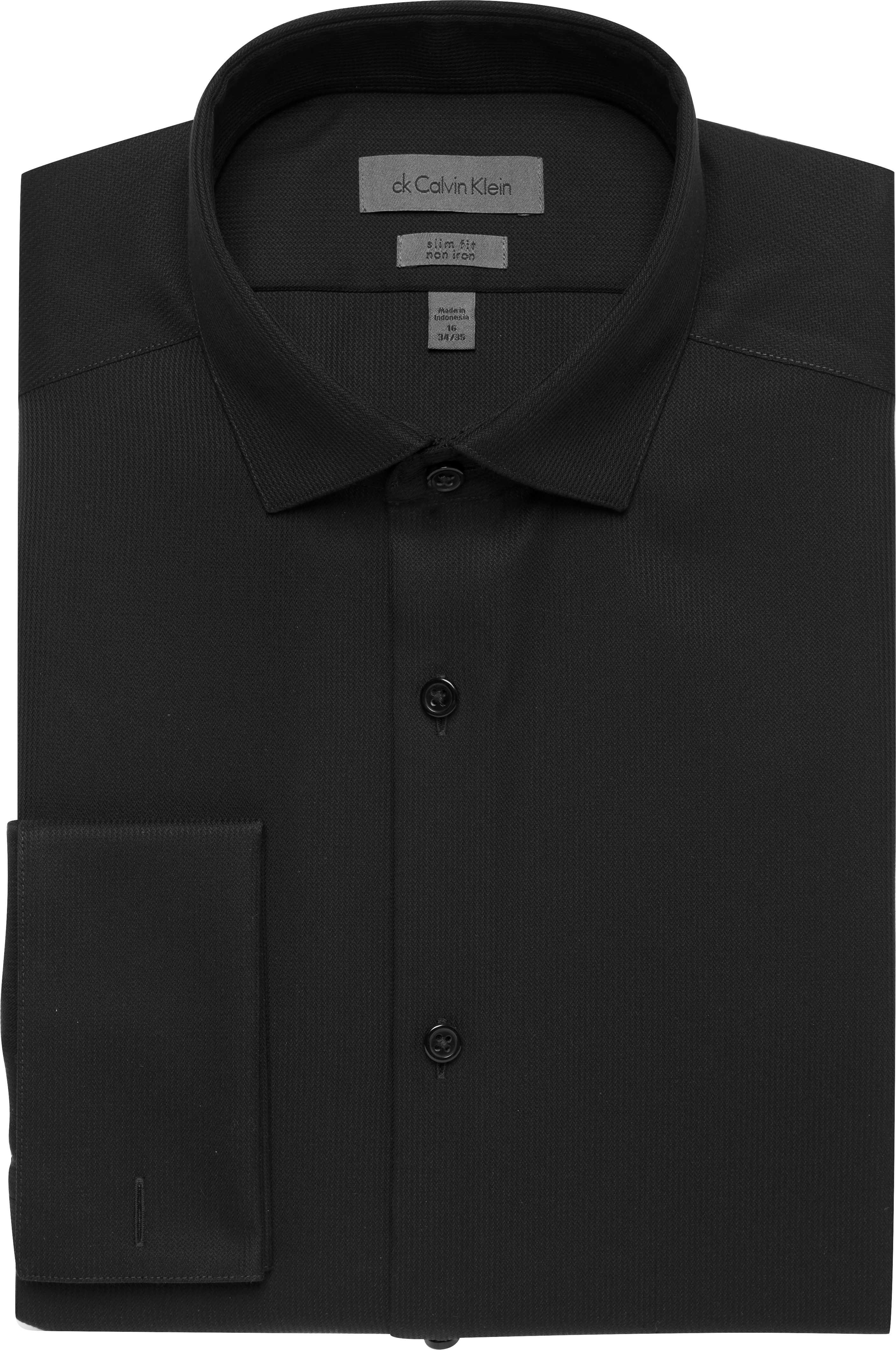 Calvin Klein Black Slim Fit French Cuff Dress Shirt - Men's Sale | Men ...