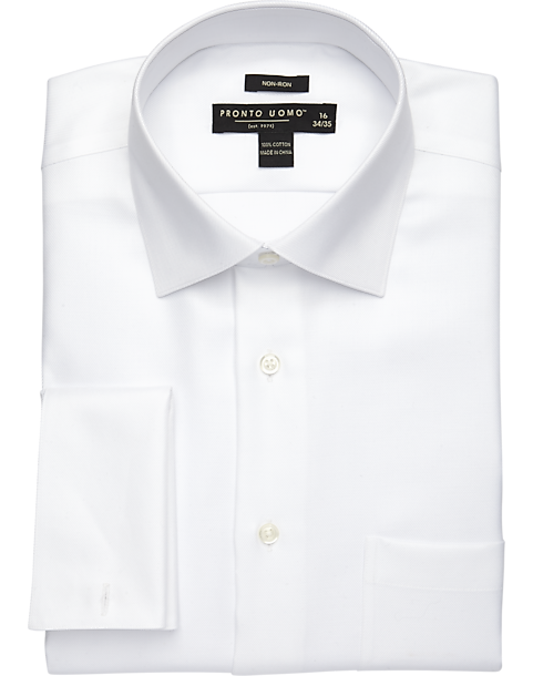 Off White Cream Chevron Check Spread Collar French Cuff Cotton Blend Dress Shirt 