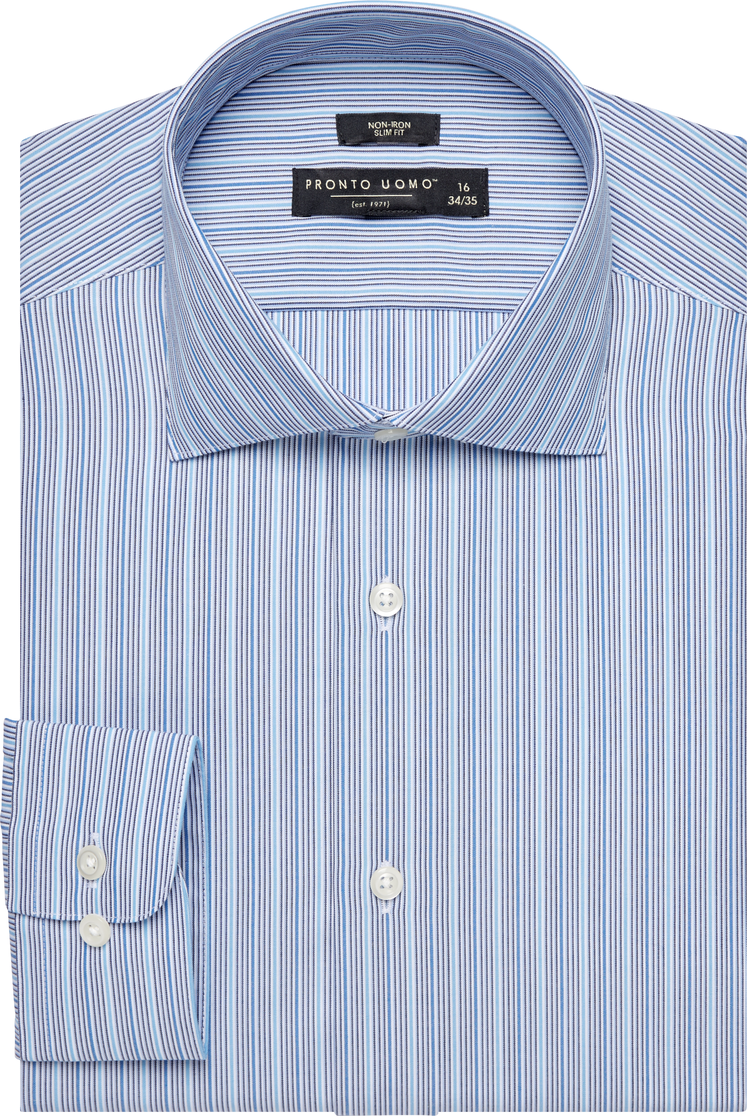 Pronto Uomo Blue Stripe Slim Fit Dress Shirt - Men's Sale | Men's Wearhouse