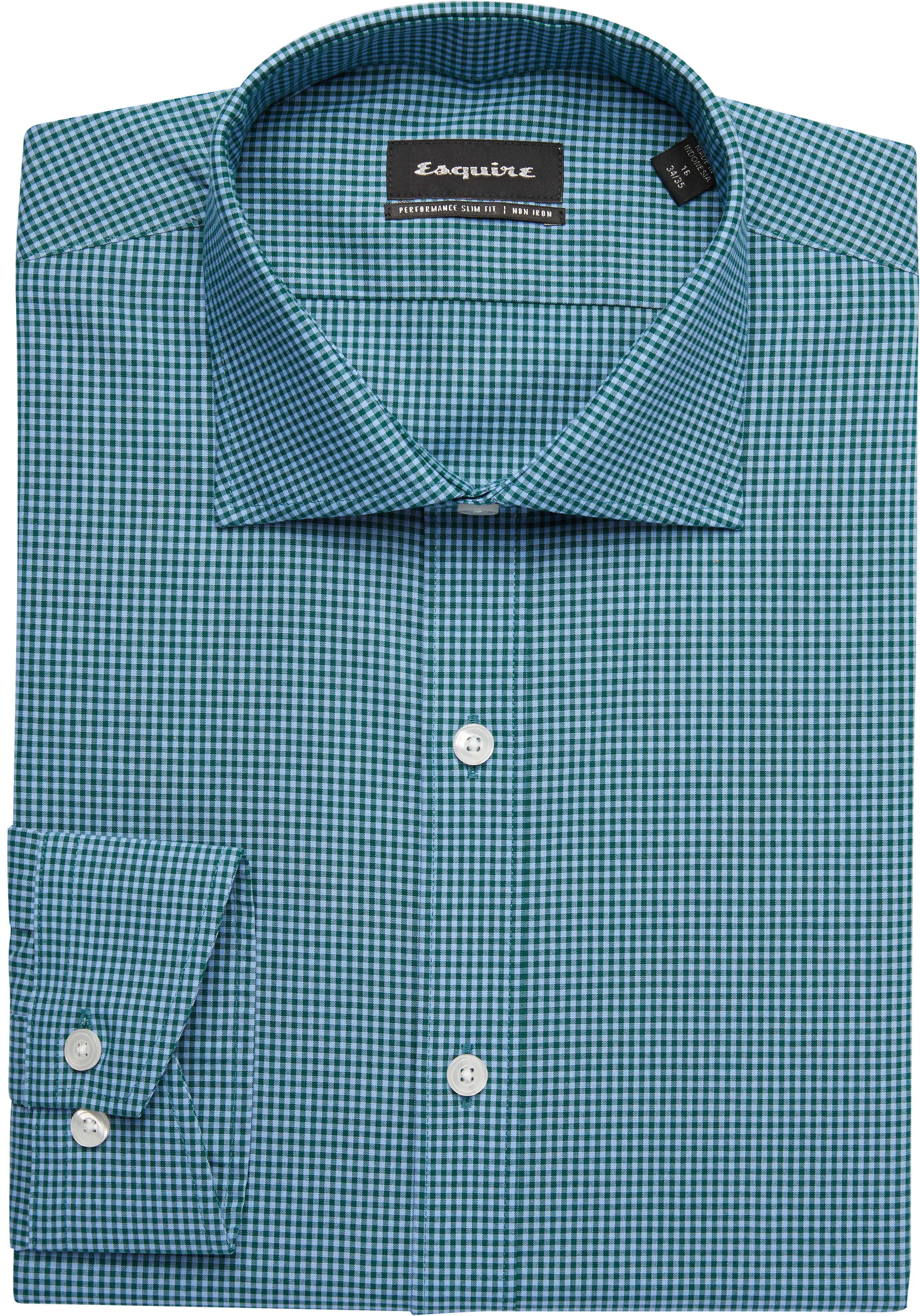 Esquire Green & Blue Check Slim Fit Dress Shirt - Men's Sale | Men's ...