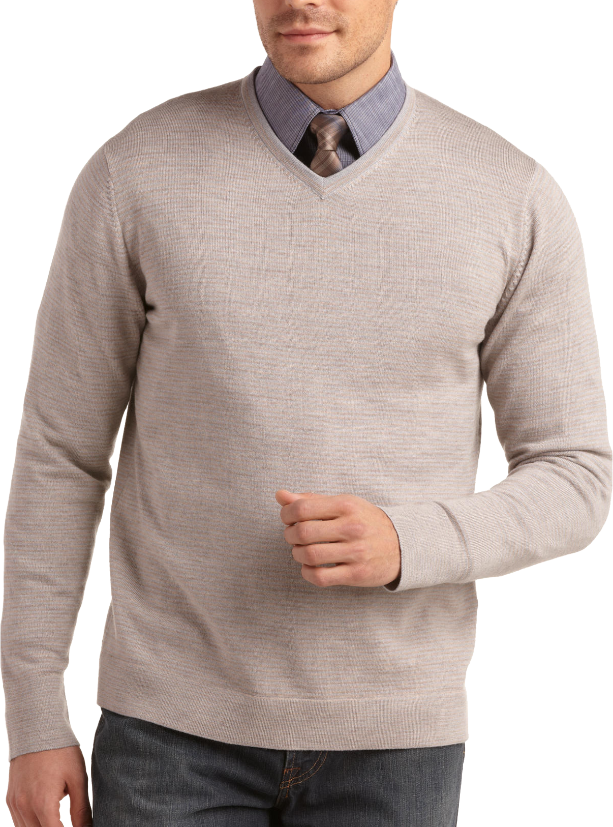 Pronto Uomo Tan and Gray Stripe V-Neck Sweater - Men's Sale | Men's ...