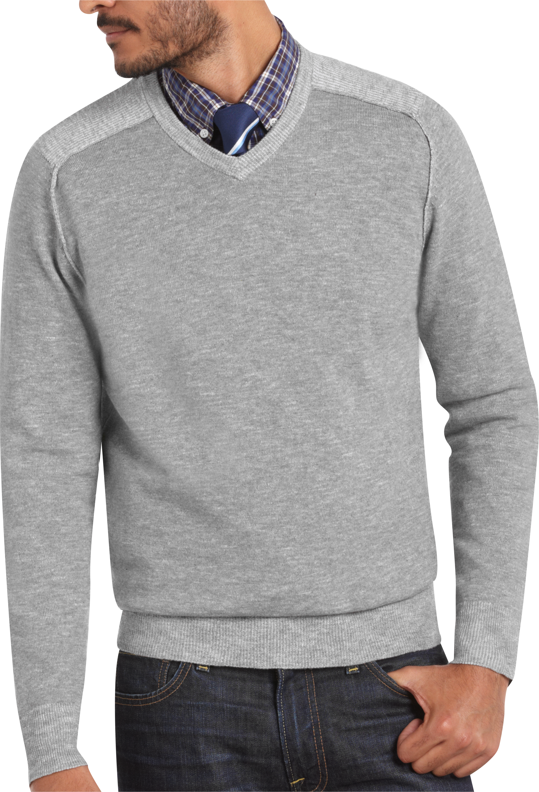 Pronto Uomo Blue V-Neck Sweater, Heathered Gray - Men's Sale | Men's ...