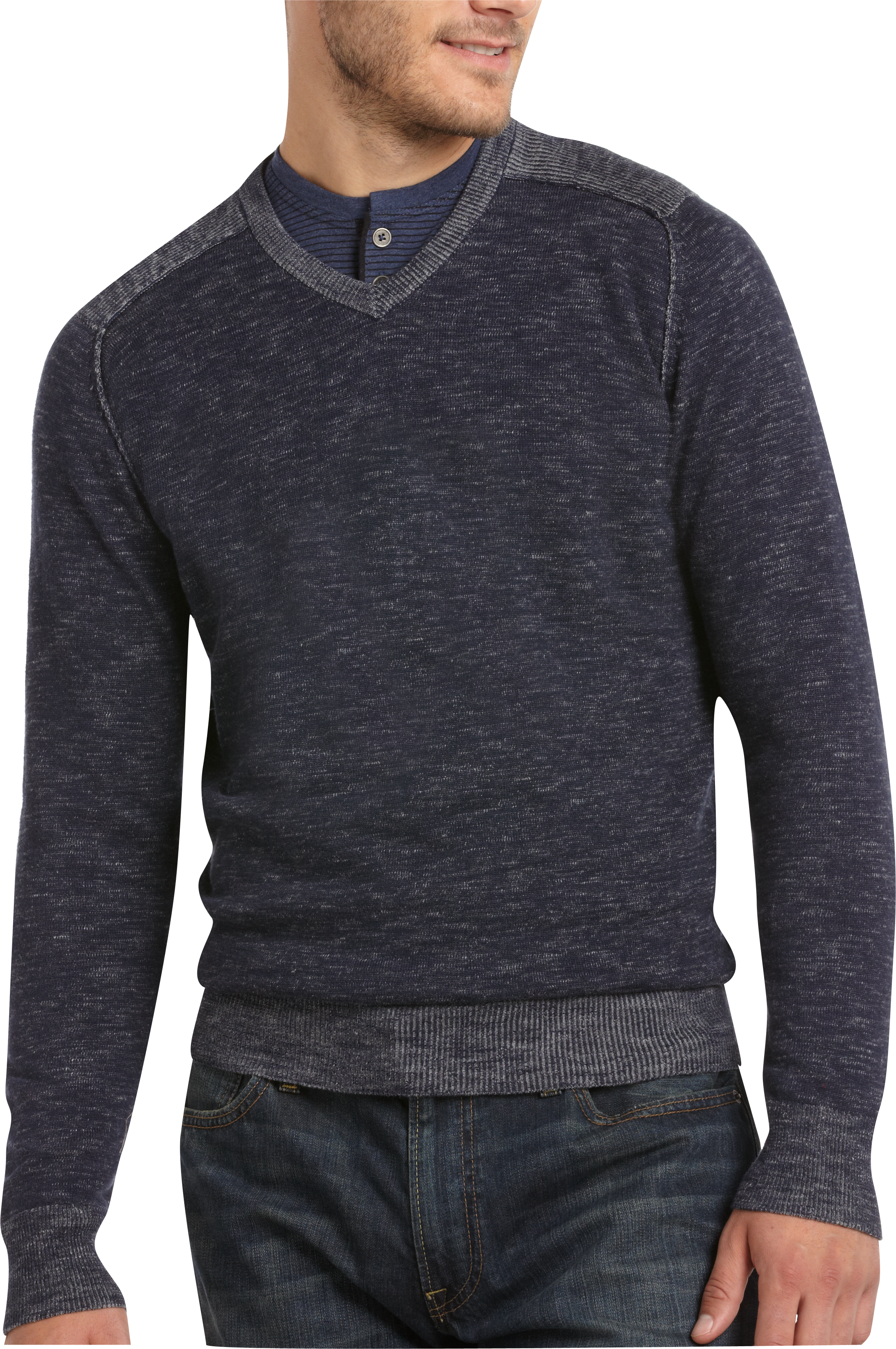 Pronto Uomo Blue V-Neck Sweater, Heathered Indigo Blue - Men's Sale ...