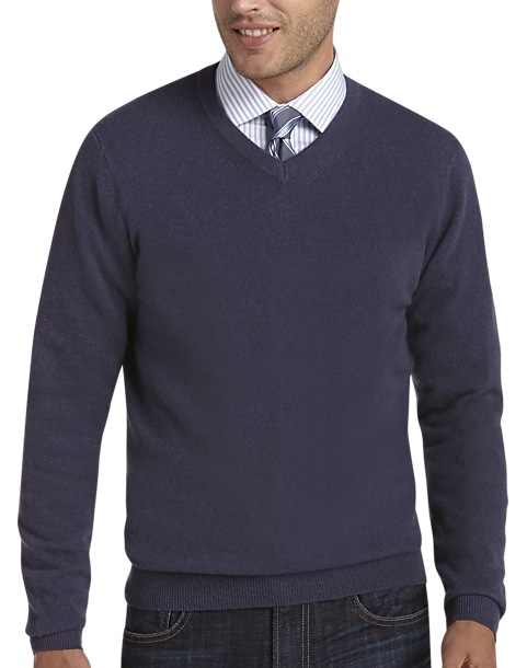 Joseph Abboud Blue V-Neck Cashmere Modern Fit Sweater - Men's Sale ...