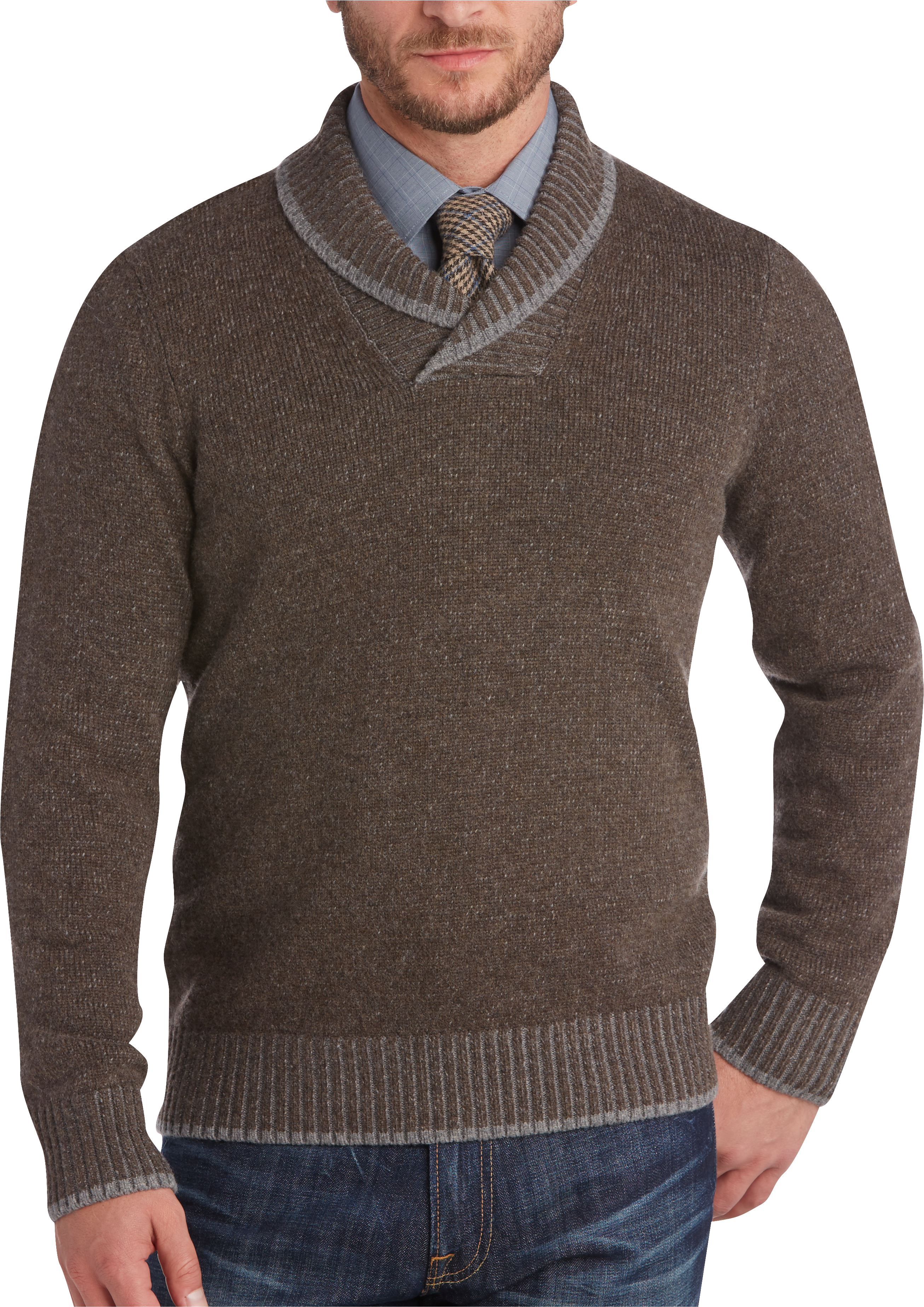 brown shawl sweater