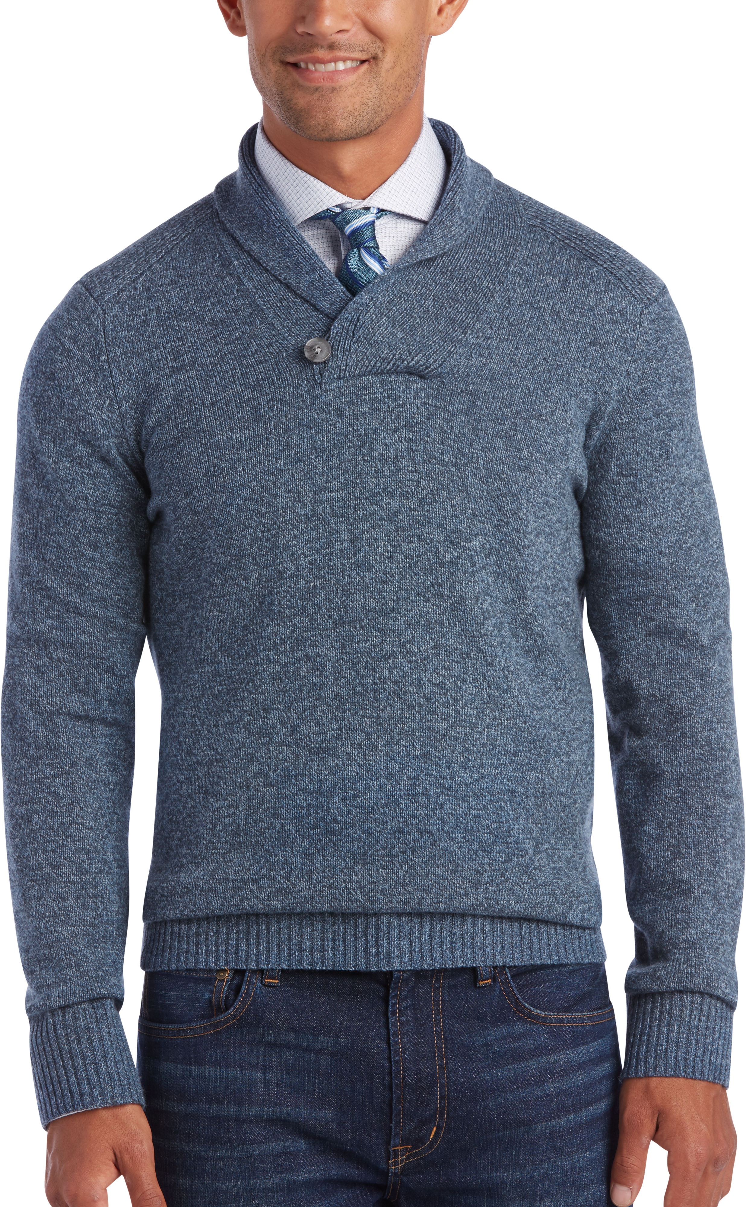 Joseph Abboud Heather Blue Shawl Collar Modern Fit Sweater - Men's ...