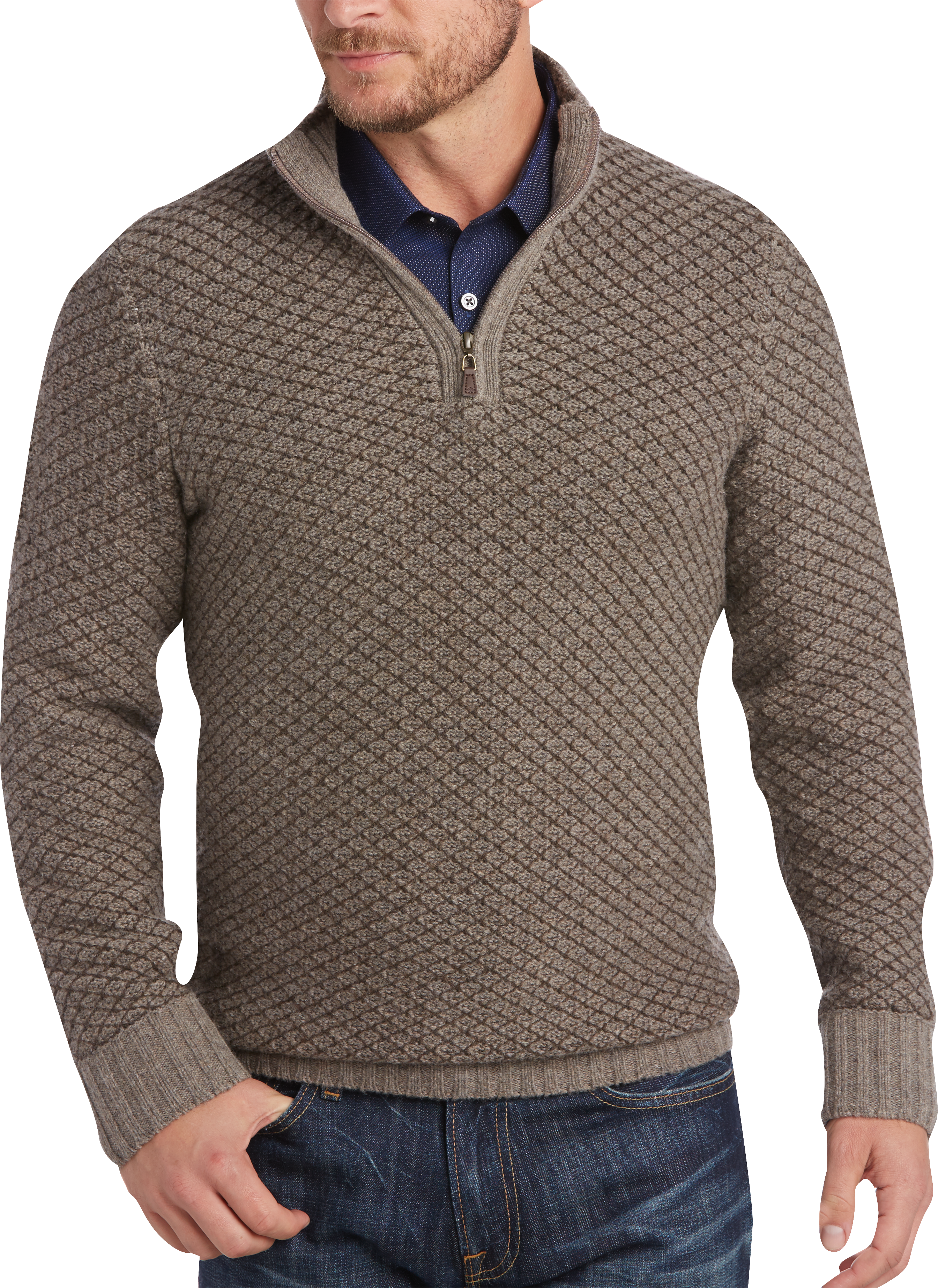 Joseph Abboud Brown Half-Zip Wool Sweater - Men's Sale | Men's Wearhouse