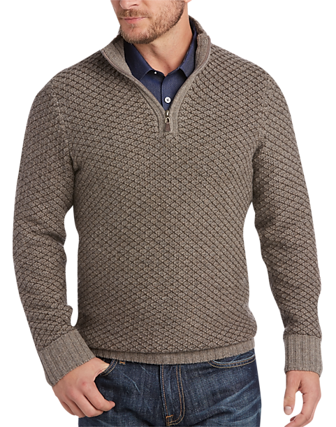 Joseph Abboud Brown Half-Zip Wool Sweater - Men's Sale | Men's Wearhouse
