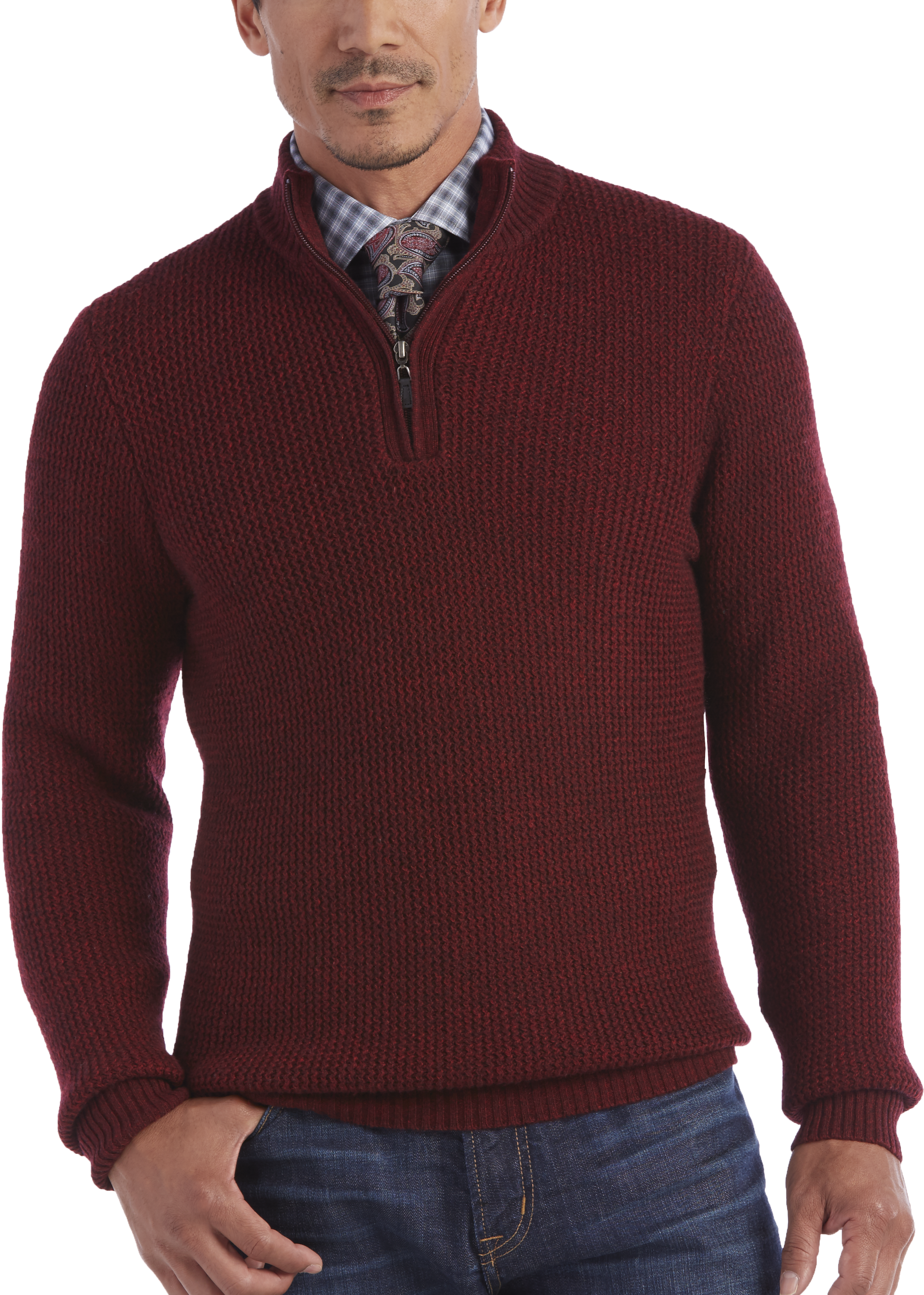 Joseph Abboud Burgundy Half-Zip Sweater - Men's Sale | Men's Wearhouse