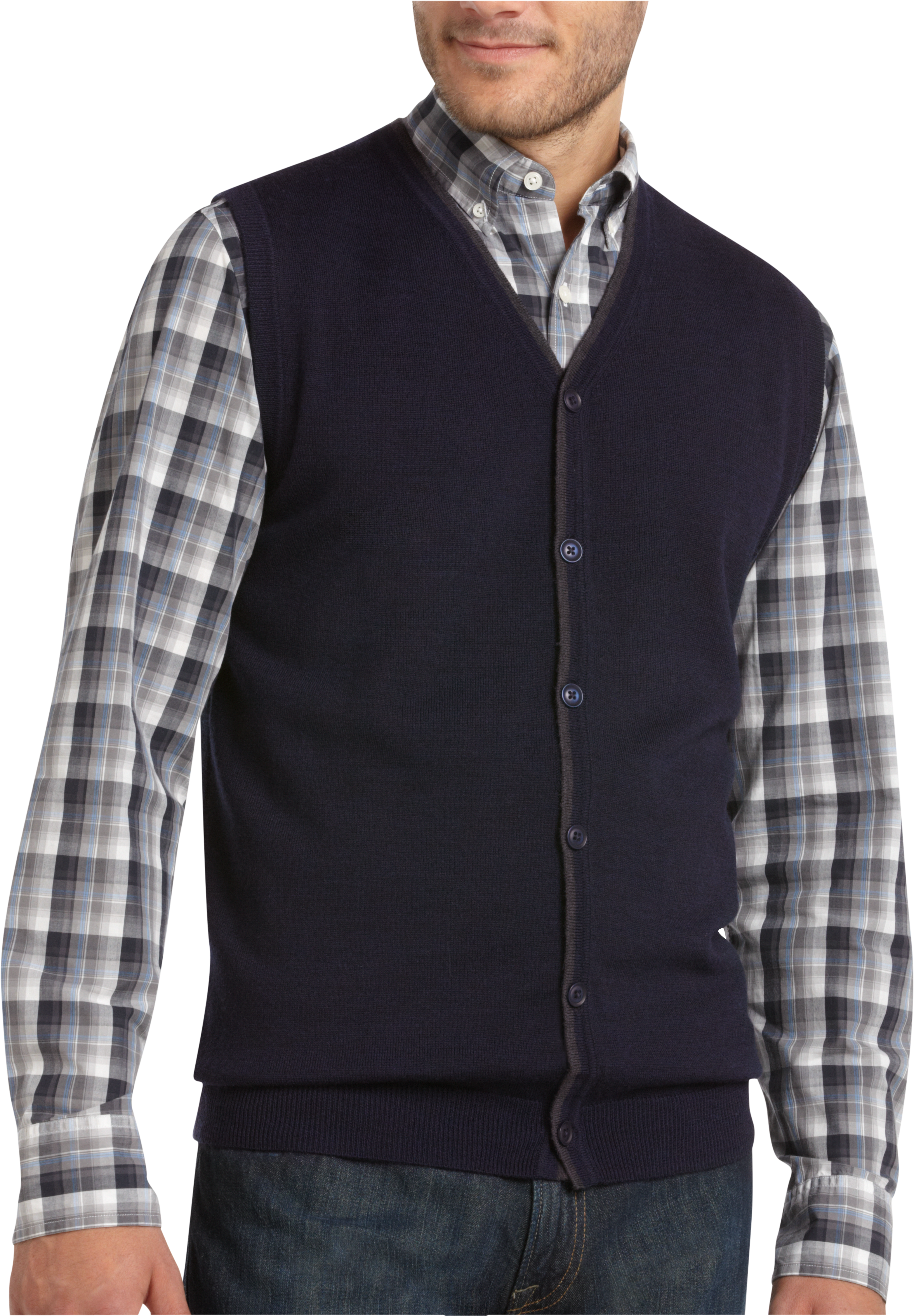 Pronto Uomo Navy Button Front Vest - Men's Sale | Men's Wearhouse