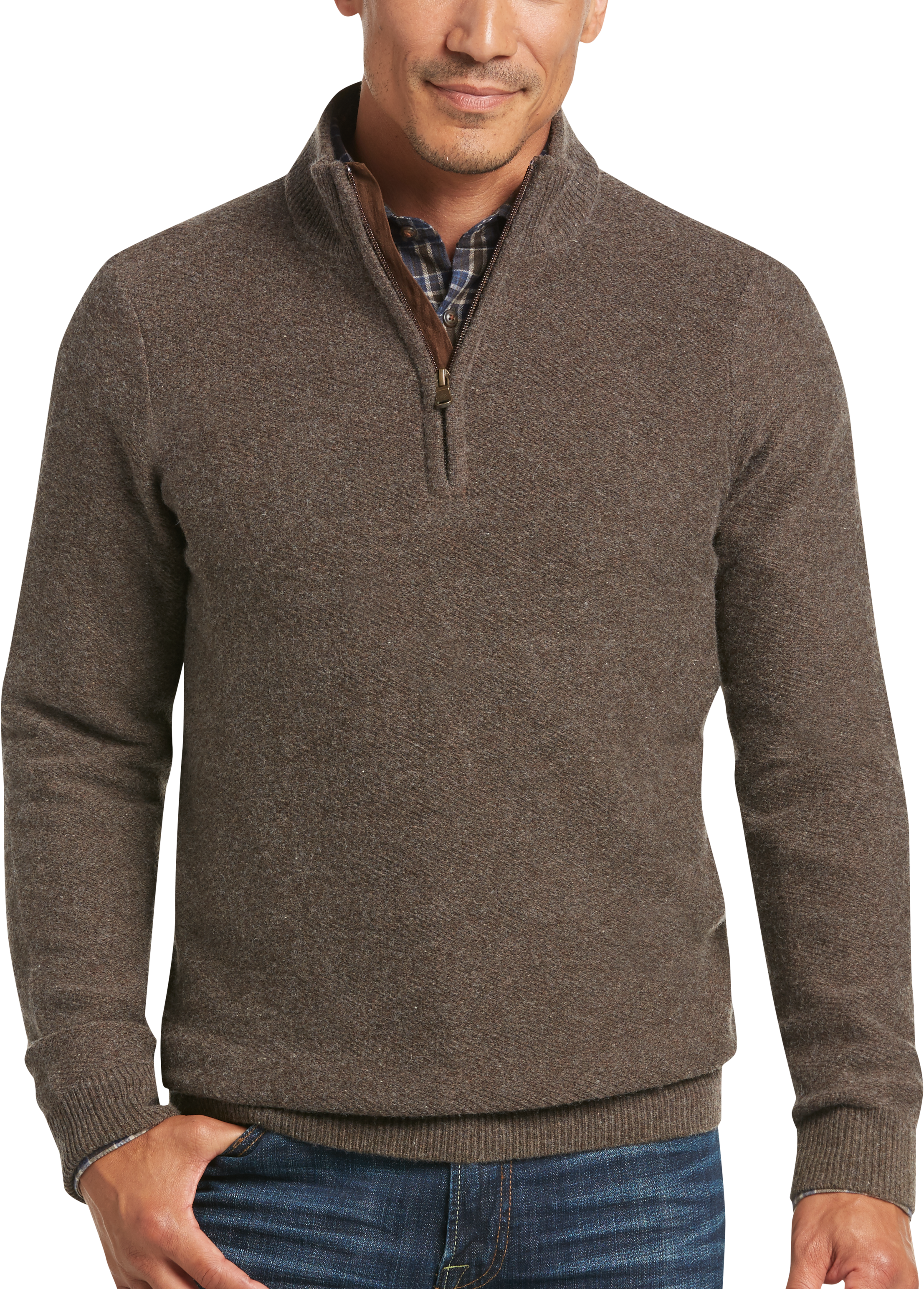 Joseph Abboud Brown Mock-Neck 1/2 Zip Sweater - Men's Sale | Men's ...