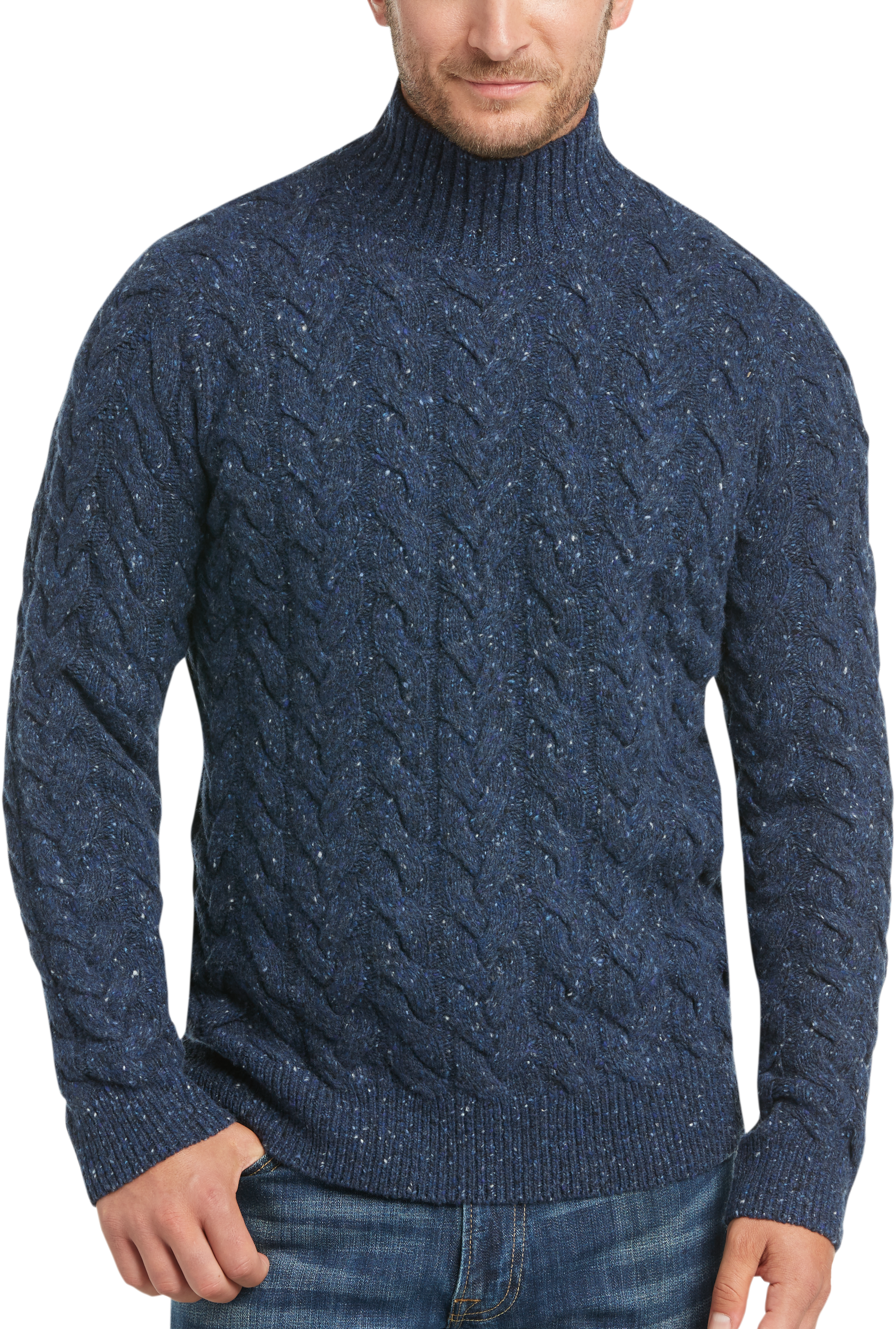 Joseph Abboud Denim Blue Mock-Neck Cable-Knit Sweater - Men's Sale ...
