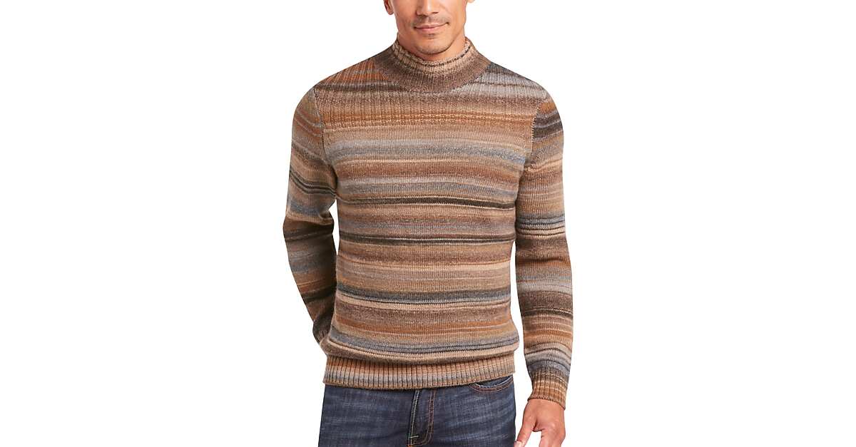 Joseph Abboud Brown & Blue Stripe Mock Neck Sweater Men's Sale Men