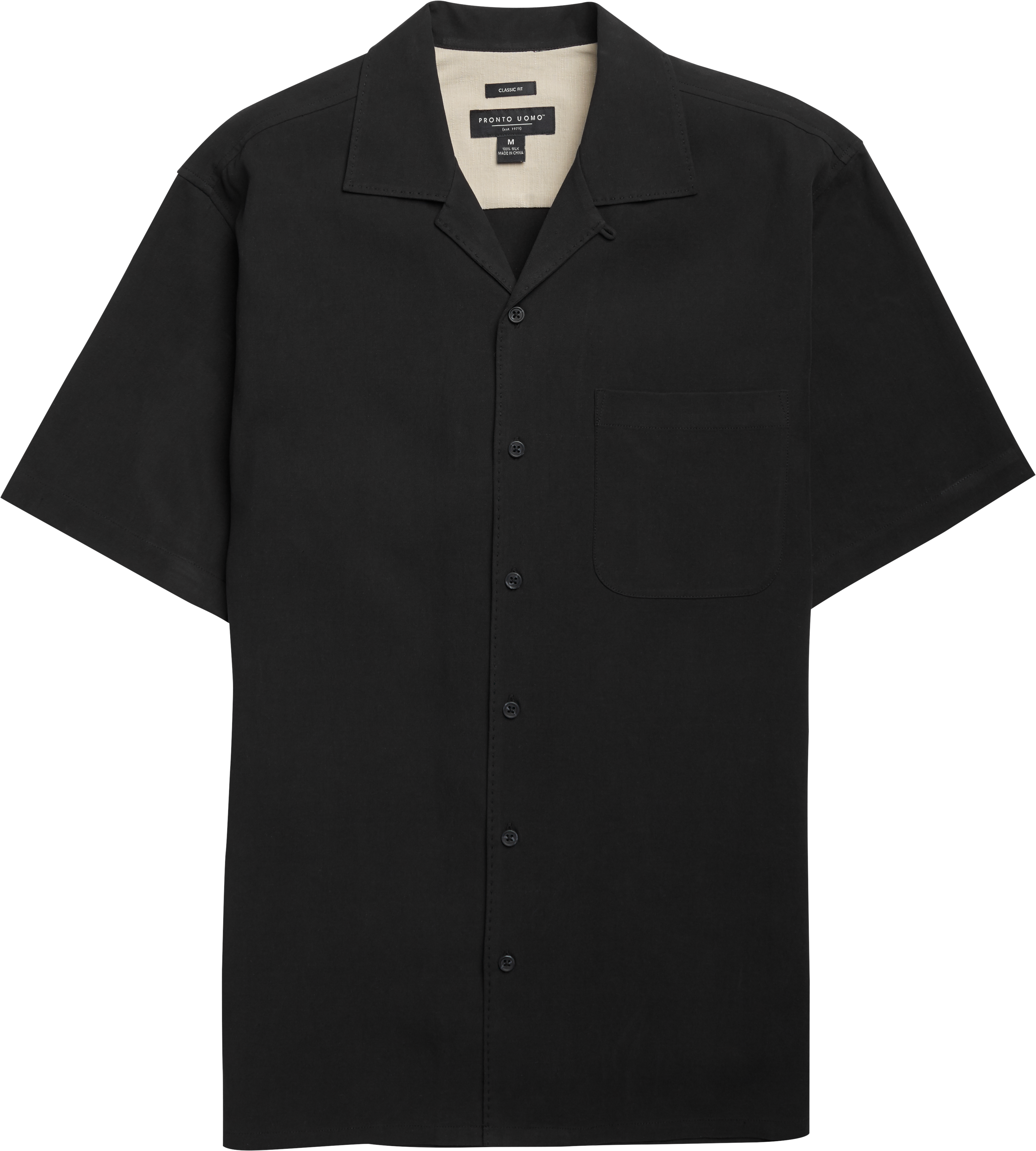 Pronto Uomo Black Silk Camp Shirt - Men's Sale | Men's Wearhouse