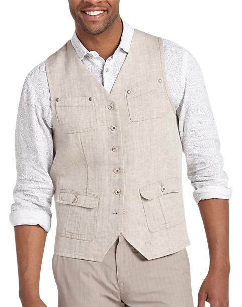 Joseph Abboud Khaki Herringbone Linen Modern Fit Vest - Men's Sale ...