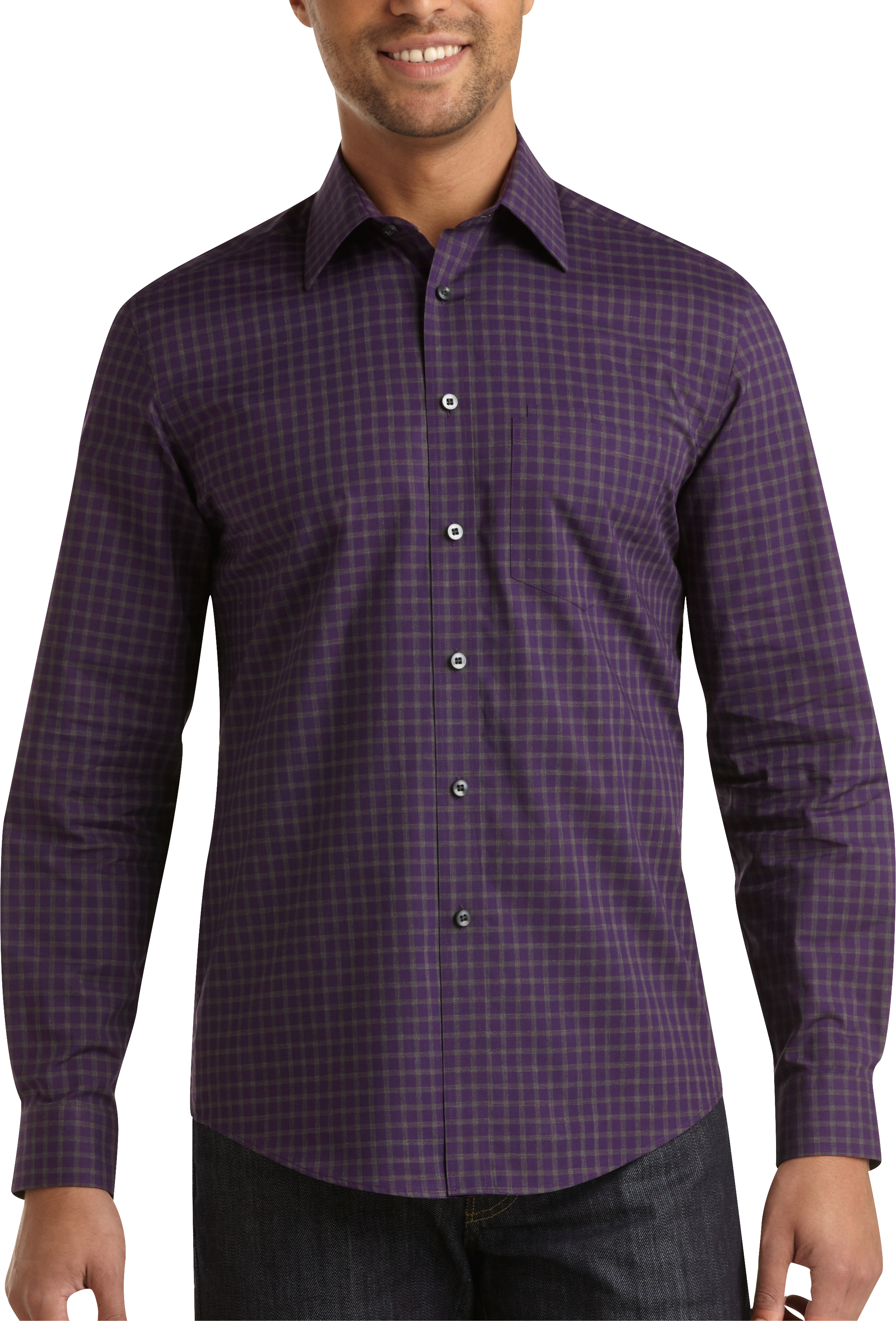 Pronto Uomo Purple Check Modern Fit Sport Shirt - Men's Sale | Men's ...