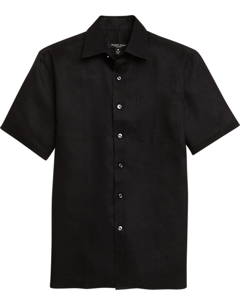 Pronto Uomo Black Linen Short Sleeve Modern Fit Sport Shirt - Men's ...
