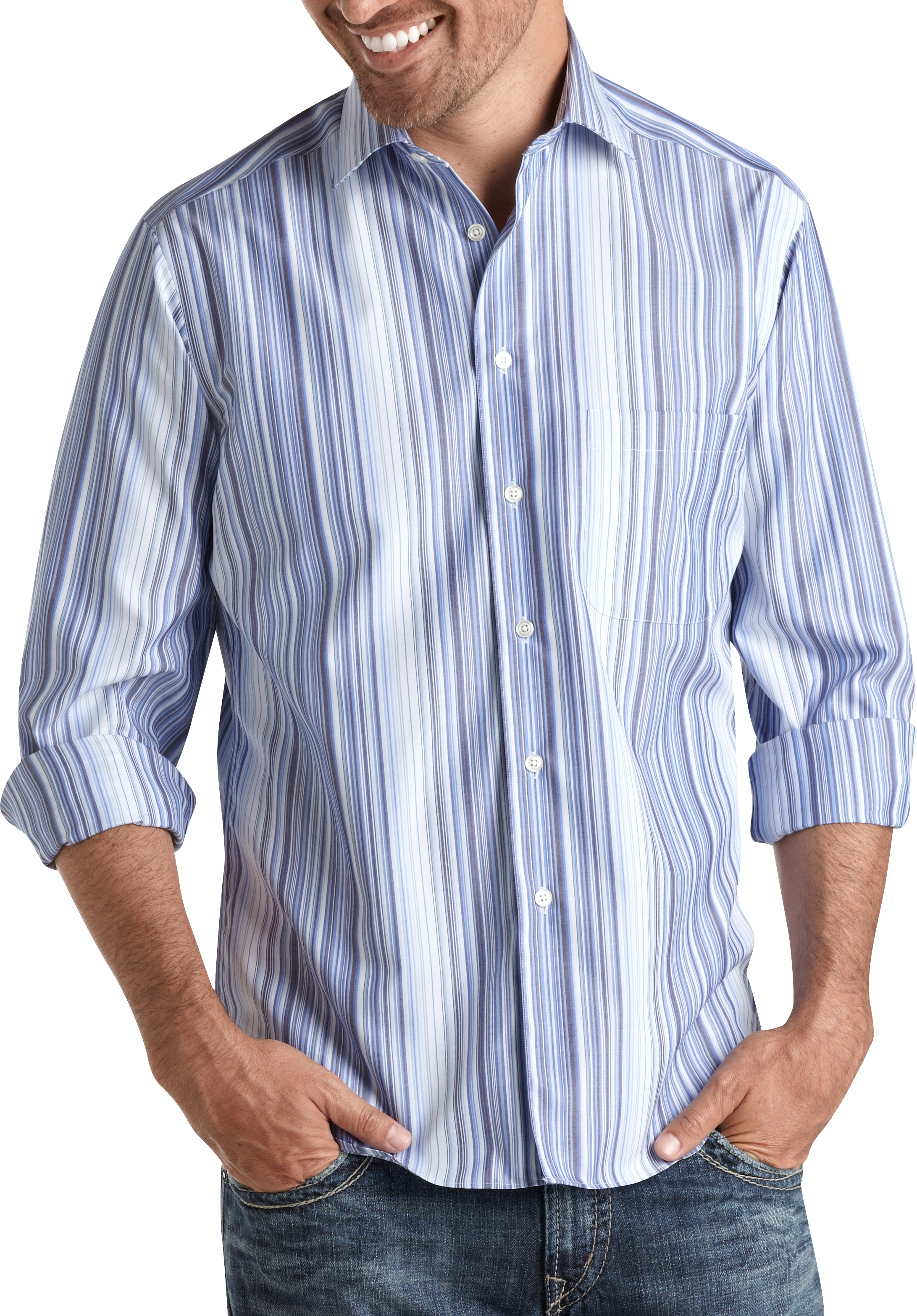 Pronto Uomo Blue Multistripe Modern Fit Sport Shirt - Men's Sale | Men ...