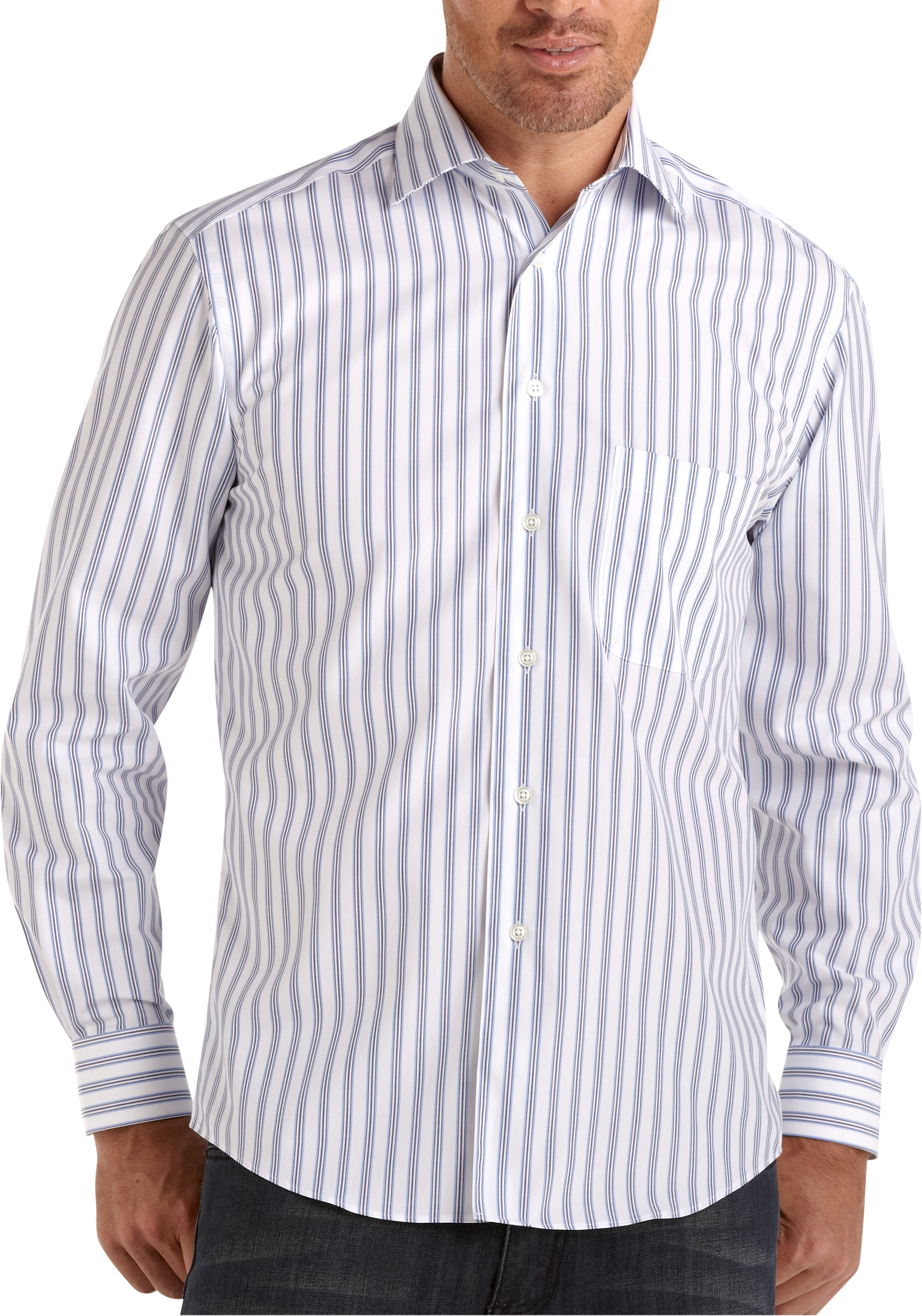 Pronto Uomo White and Blue Stripe Modern Fit Sport Shirt - Men's Sale ...
