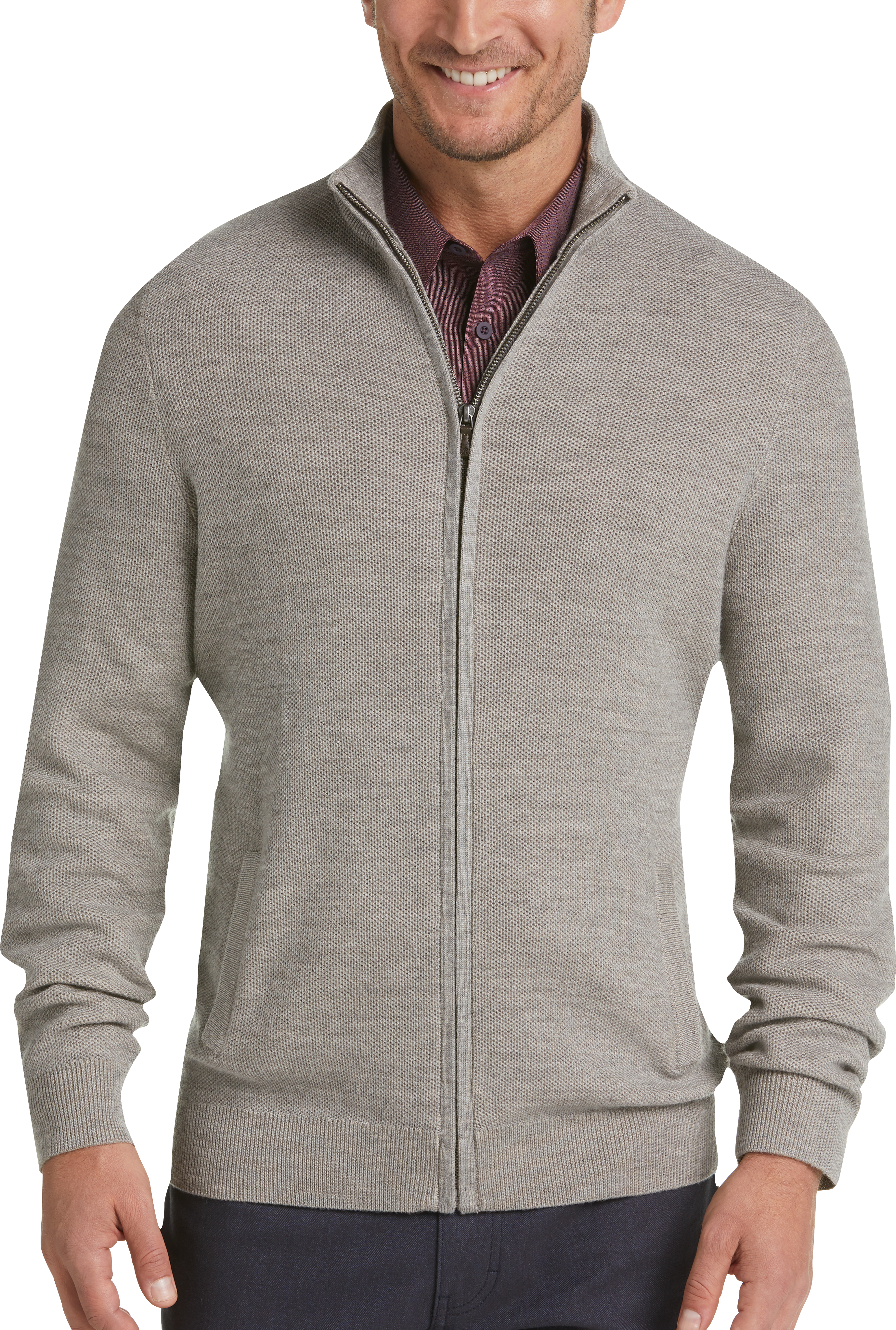 Joseph Abboud Light Gray Full-Zip Sweater - Men's Sale | Men's Wearhouse
