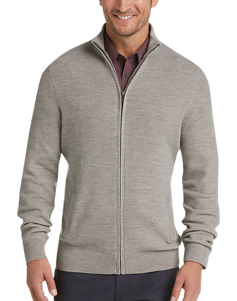 Joseph Abboud Light Gray Full-Zip Sweater - Men's Sale | Men's Wearhouse