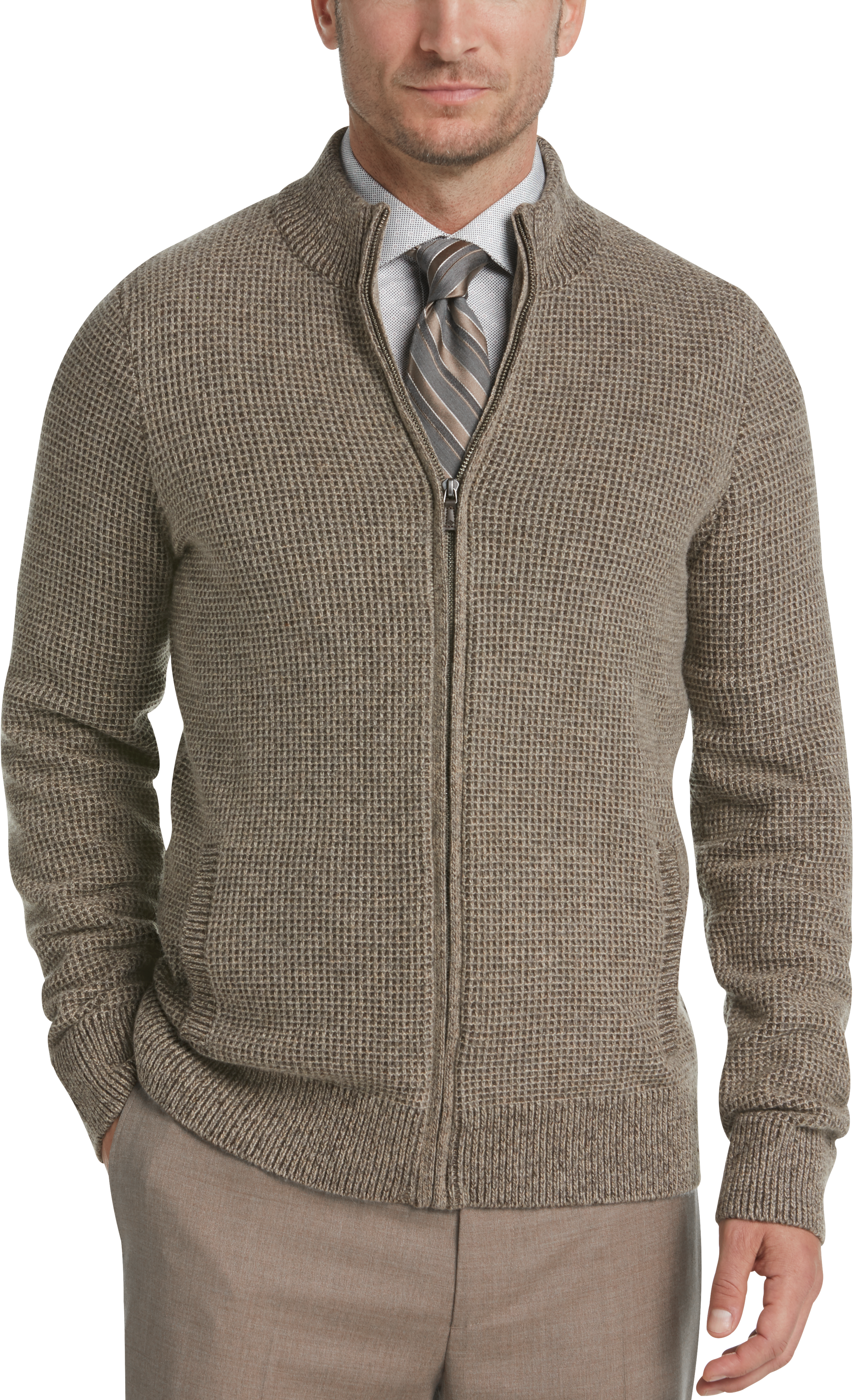 Joseph Abboud Tan Full Zip Cardigan Sweater - Men&#39;s Sale | Men&#39;s Wearhouse