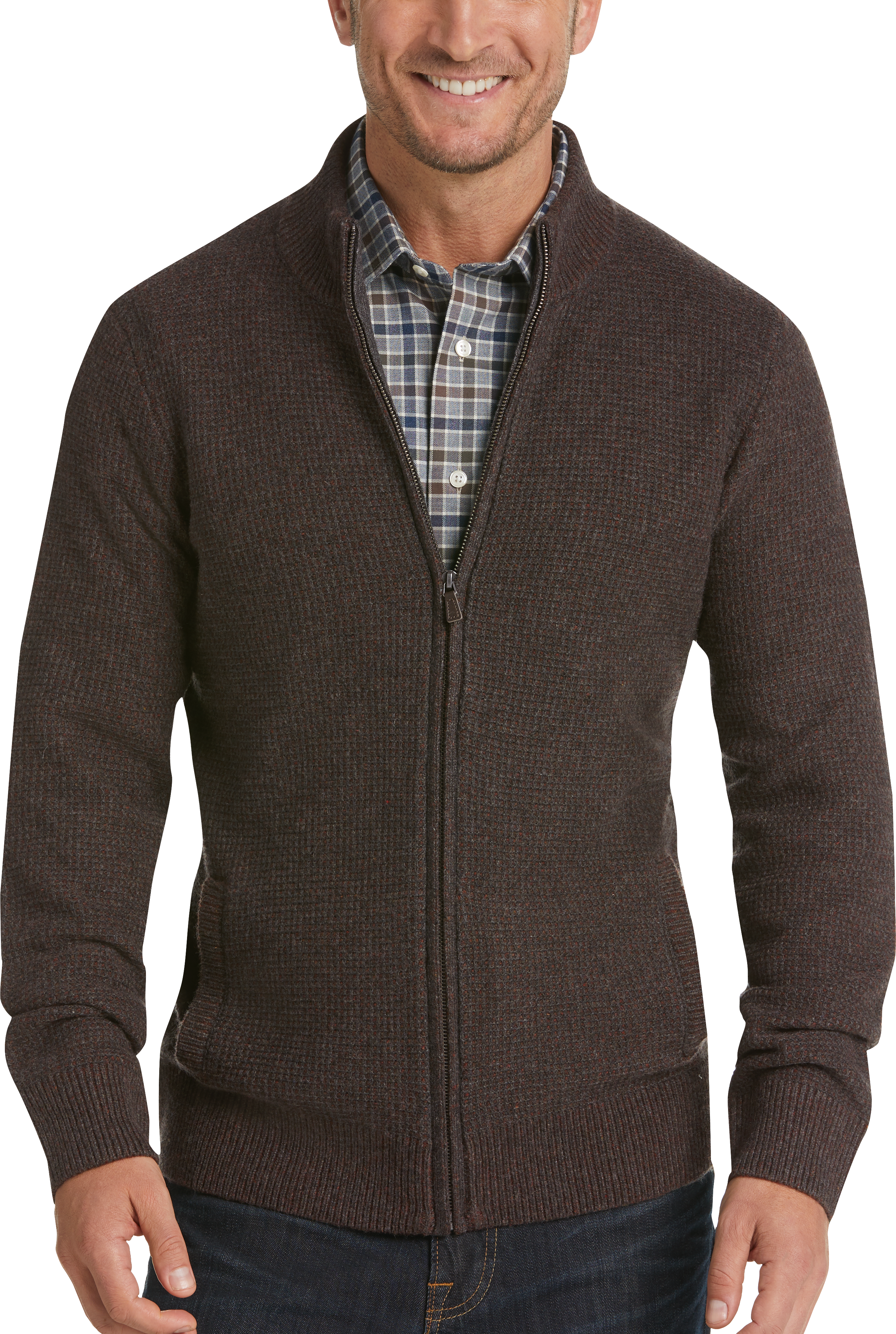Joseph Abboud Burgundy & Gray Full Zip Cardigan Sweater - Men's Sale ...