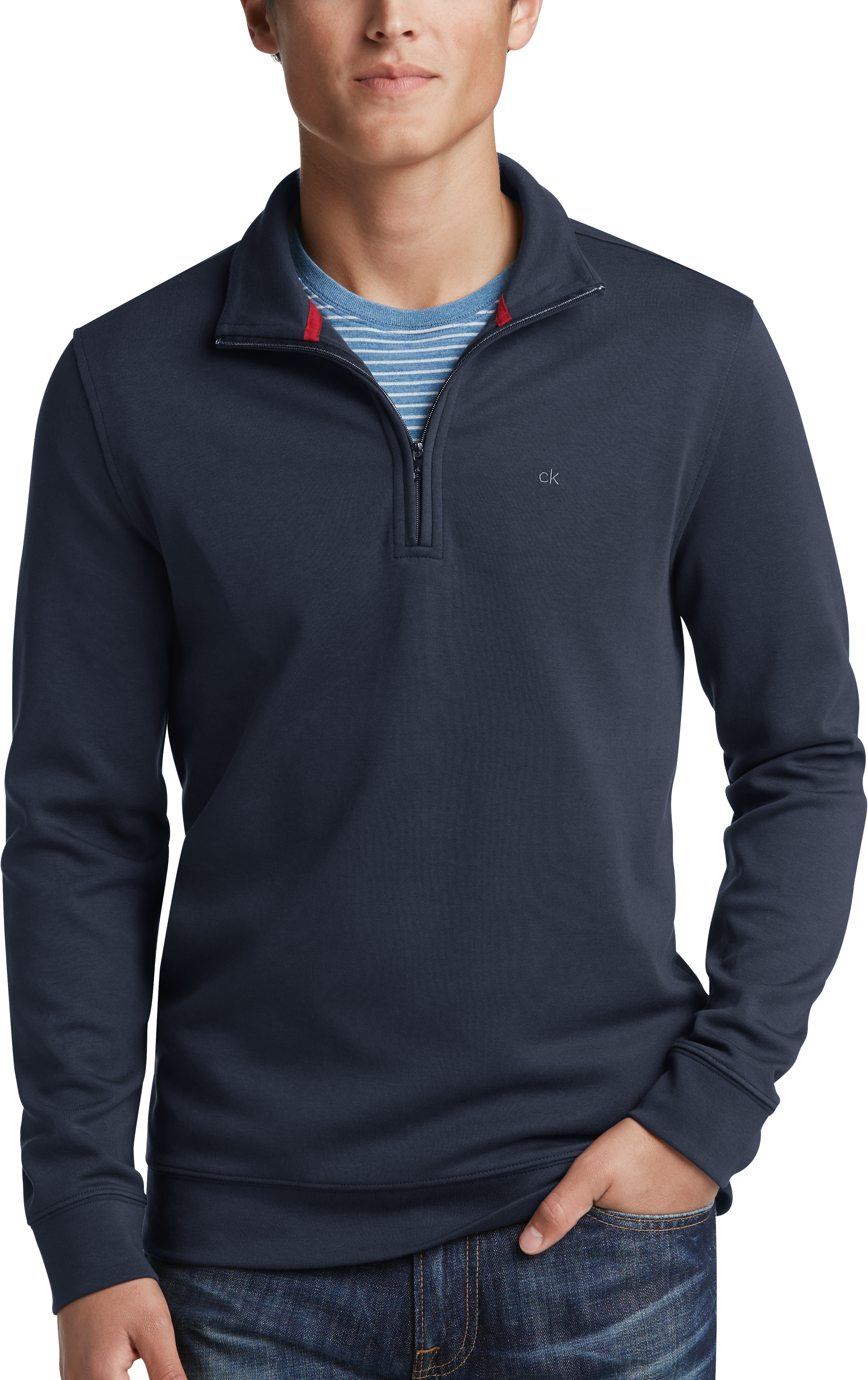 Calvin Klein Navy Blue 1/4 Zip Pullover - Men's Sale | Men's Wearhouse