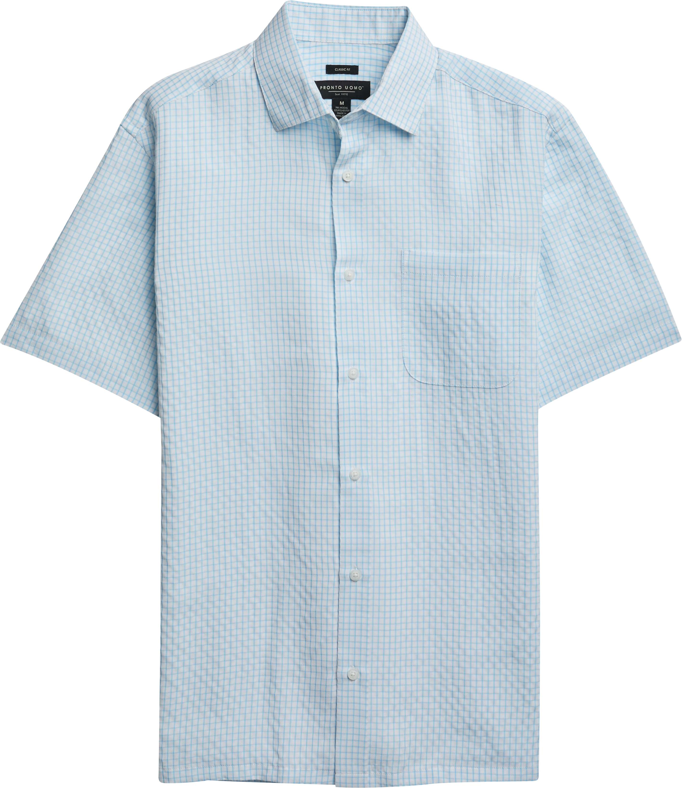 Pronto Uomo White & Light Blue Check Short Sleeve Sport Shirt - Men's ...