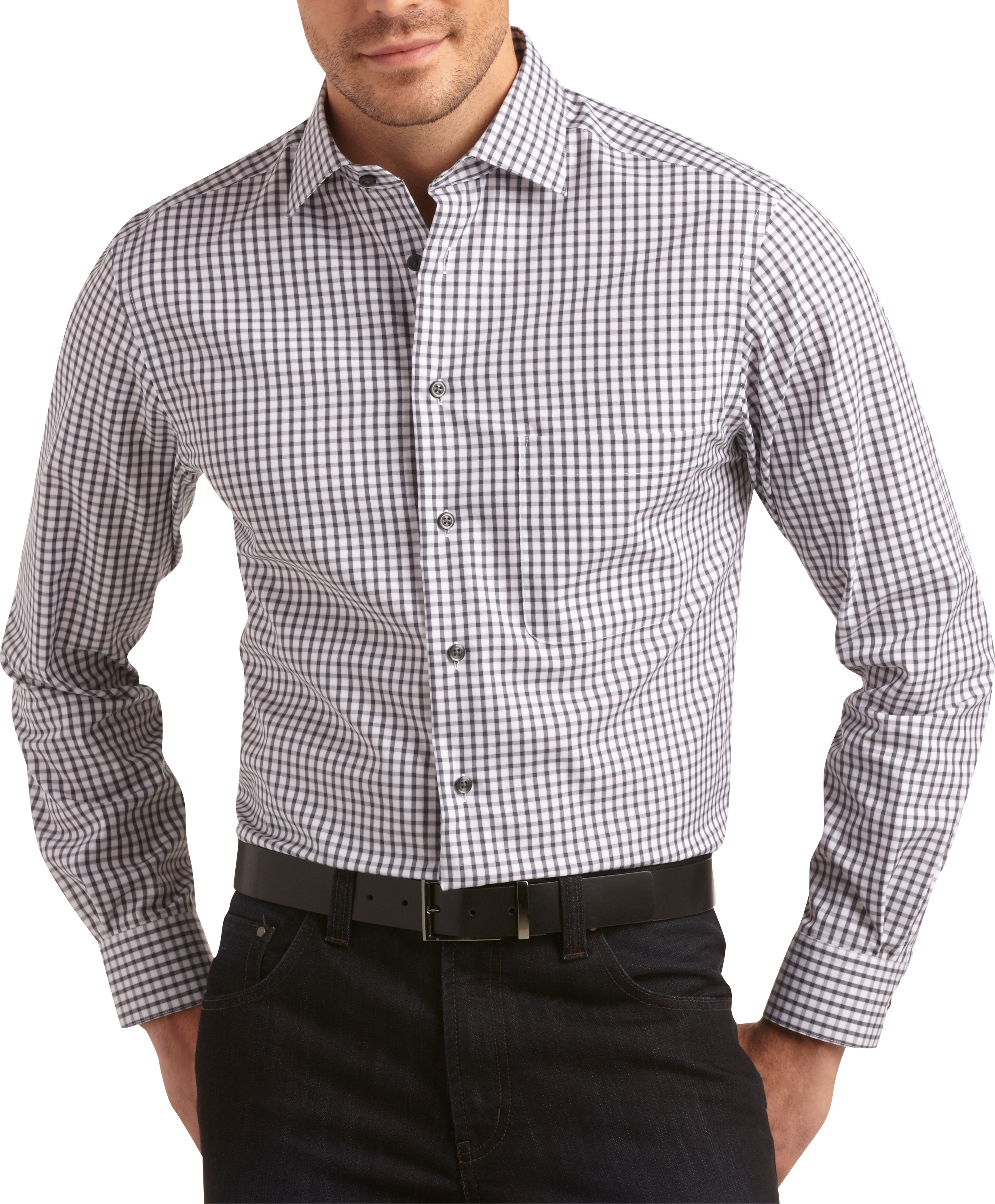 Pronto Uomo White and Charcoal Check Modern Fit Sport Shirt - Men's ...