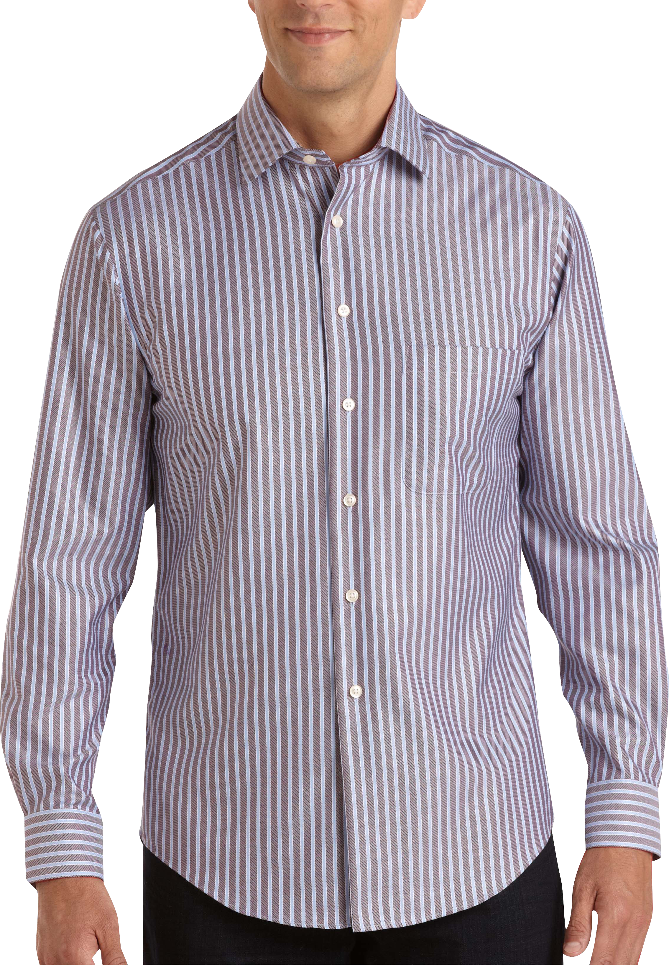 Pronto Uomo Brown and Blue Stripe Modern Fit Sport Shirt - Men's Shirts ...