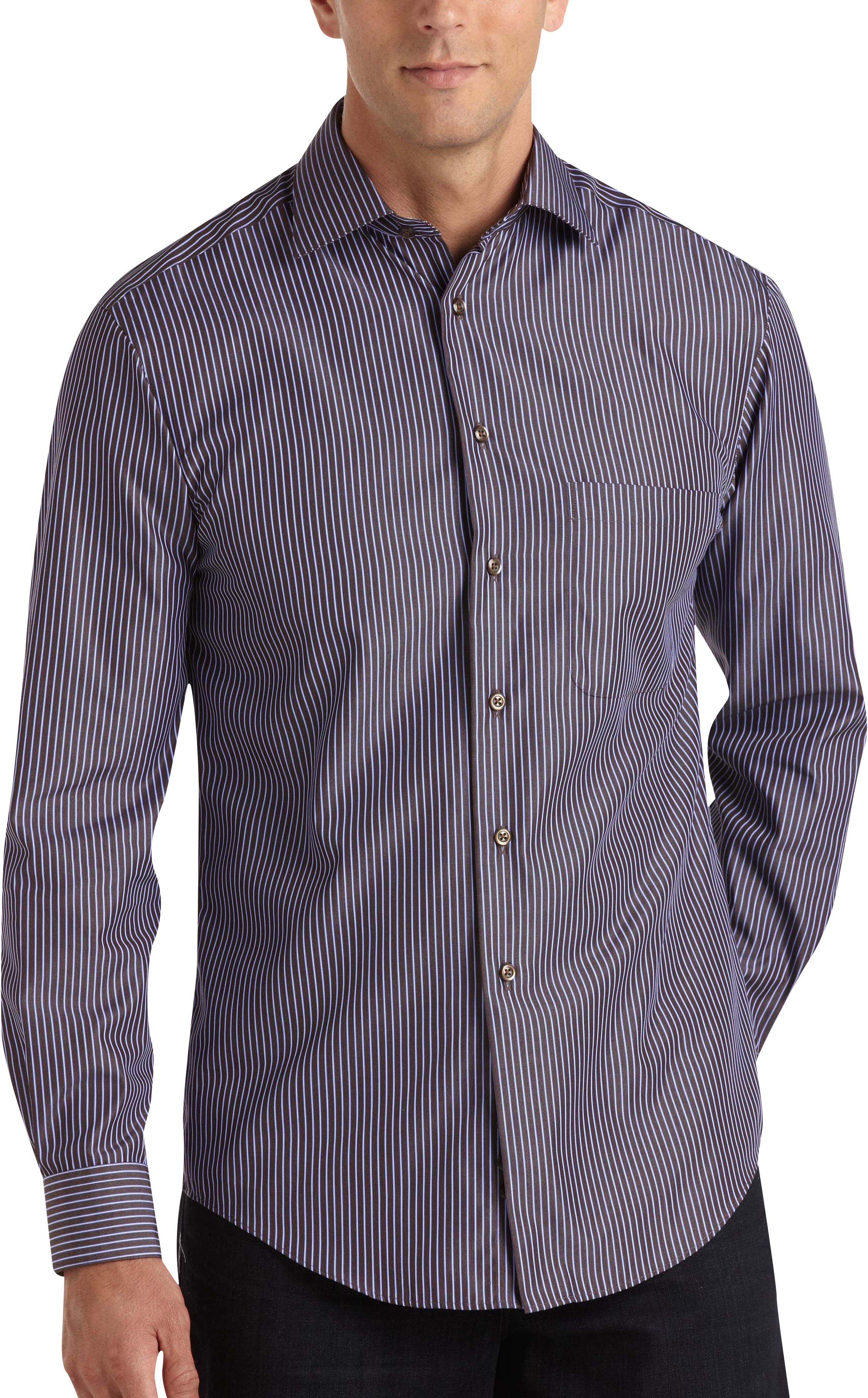 Pronto Uomo Brown and Blue Stripe Sport Shirt - Men's Sale | Men's ...