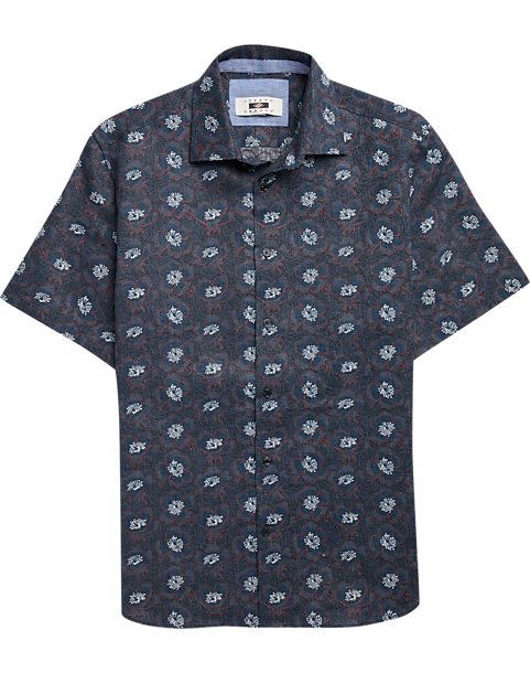 Joseph Abboud Navy Floral Short Sleeve Sport Shirt - Men's Sale | Men's ...