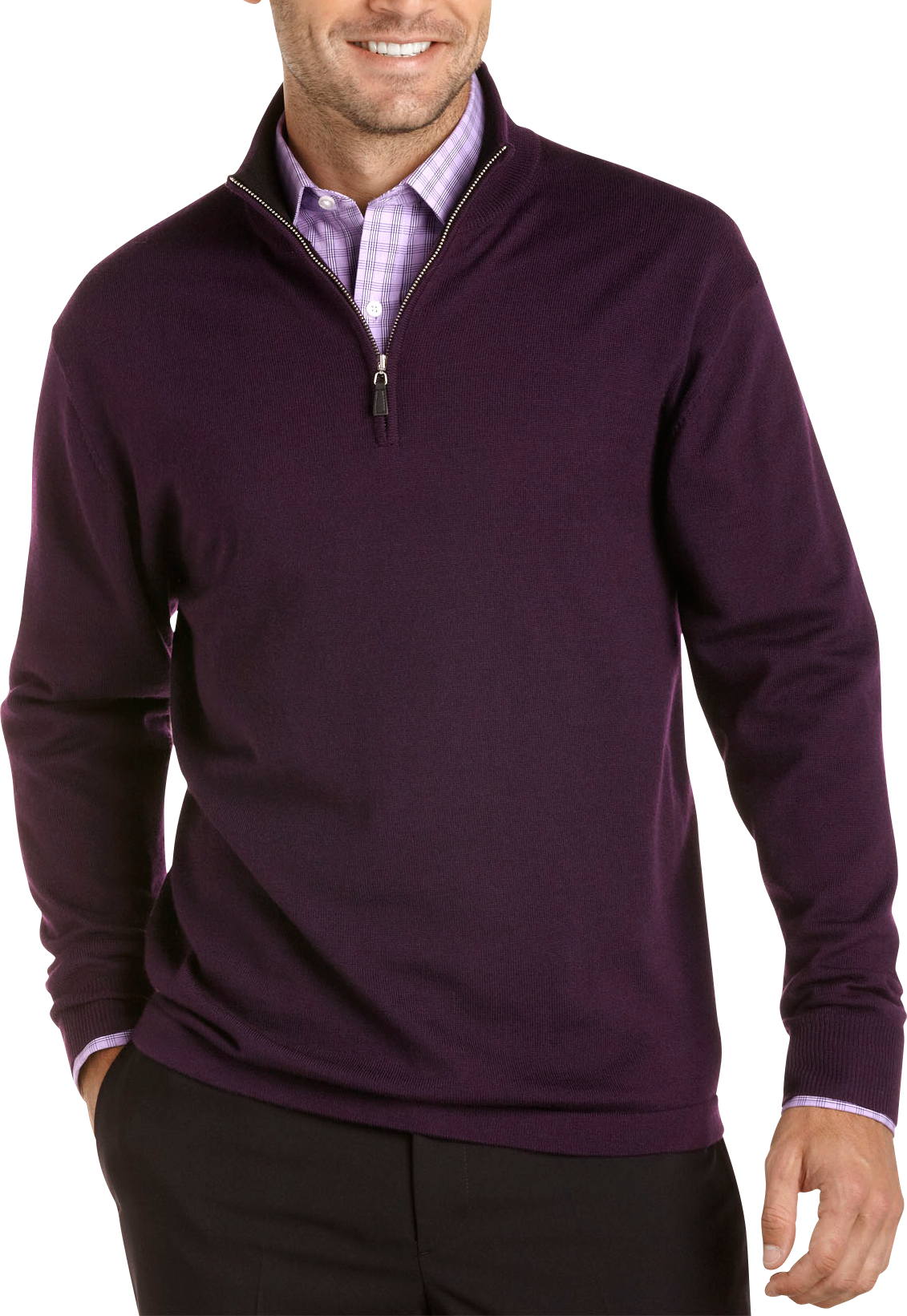 purple half zip sweater