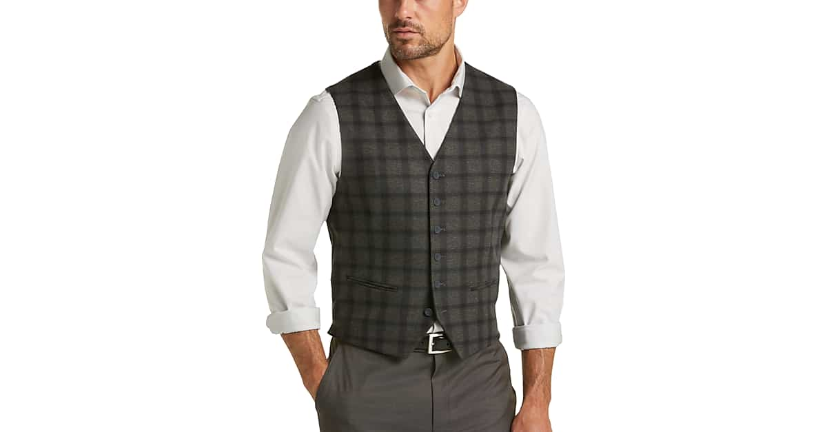 JOE Joseph Abboud Gray Plaid Slim Fit Vest - Men's Big & Tall | Men's ...