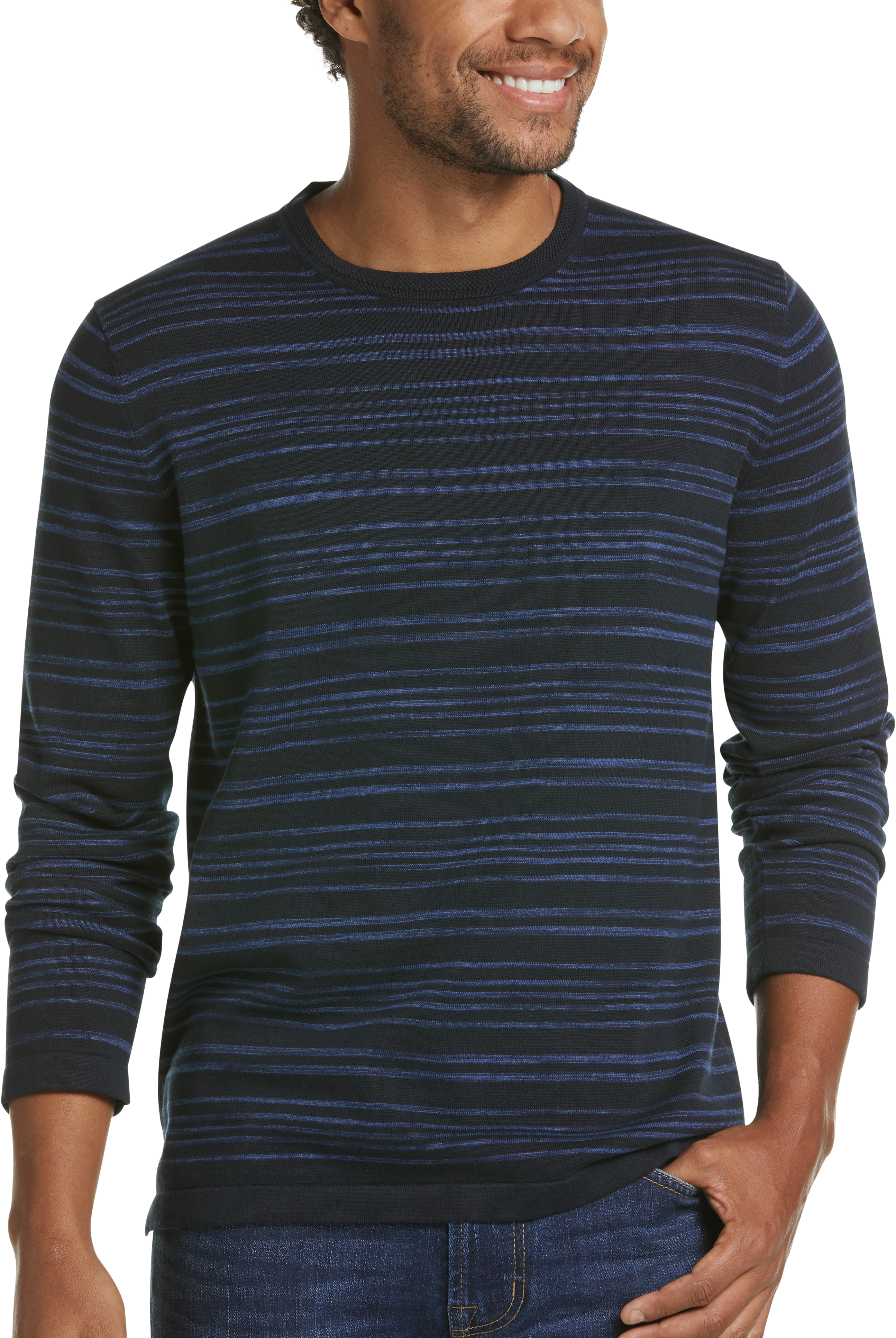 JOE Joseph Abboud Navy Space Dye Stripe Slim Fit Sweater - Men's Sale ...