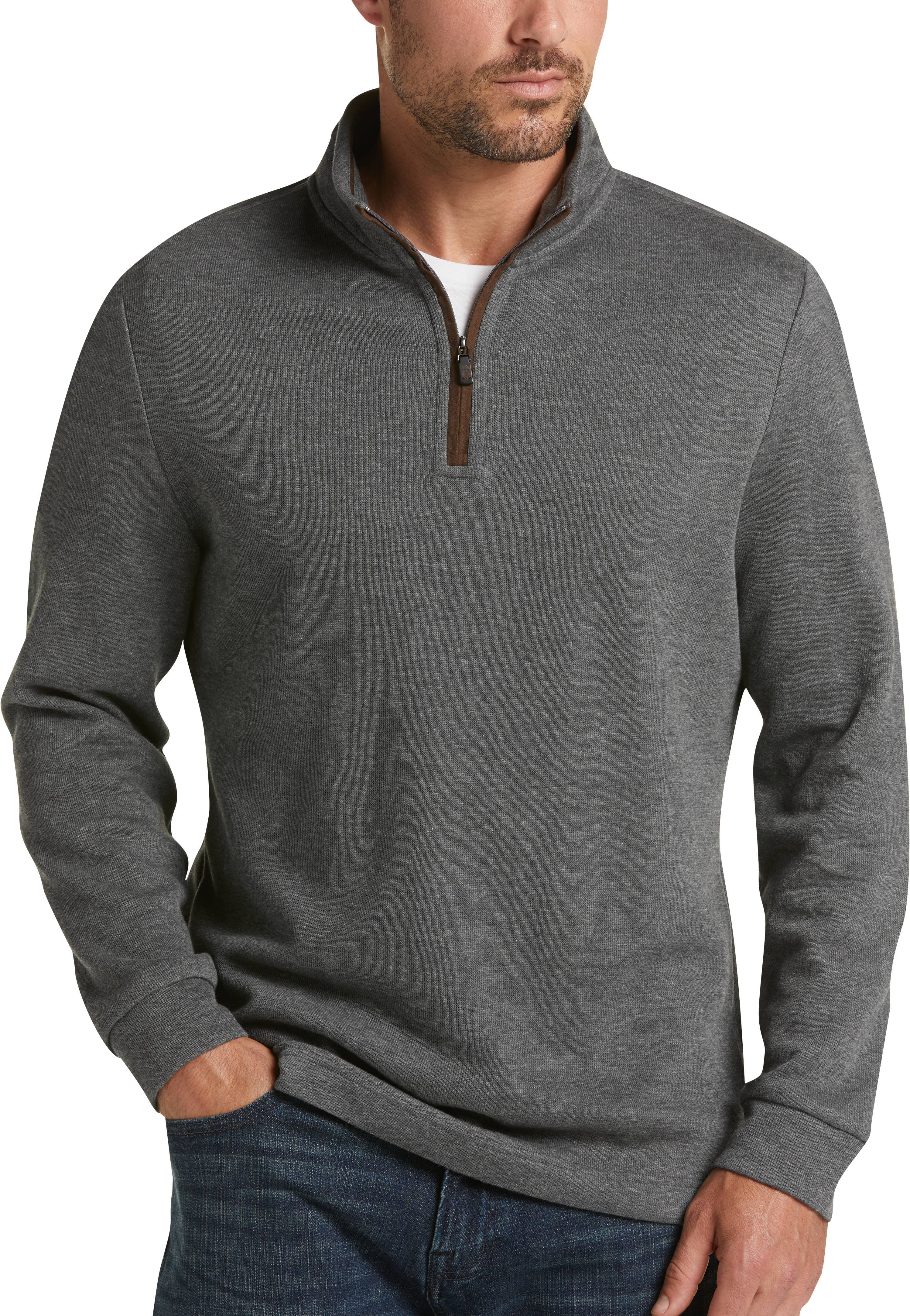 Joseph Abboud Charcoal 1/4 Zip Mock Neck Modern Fit Pullover - Men's ...