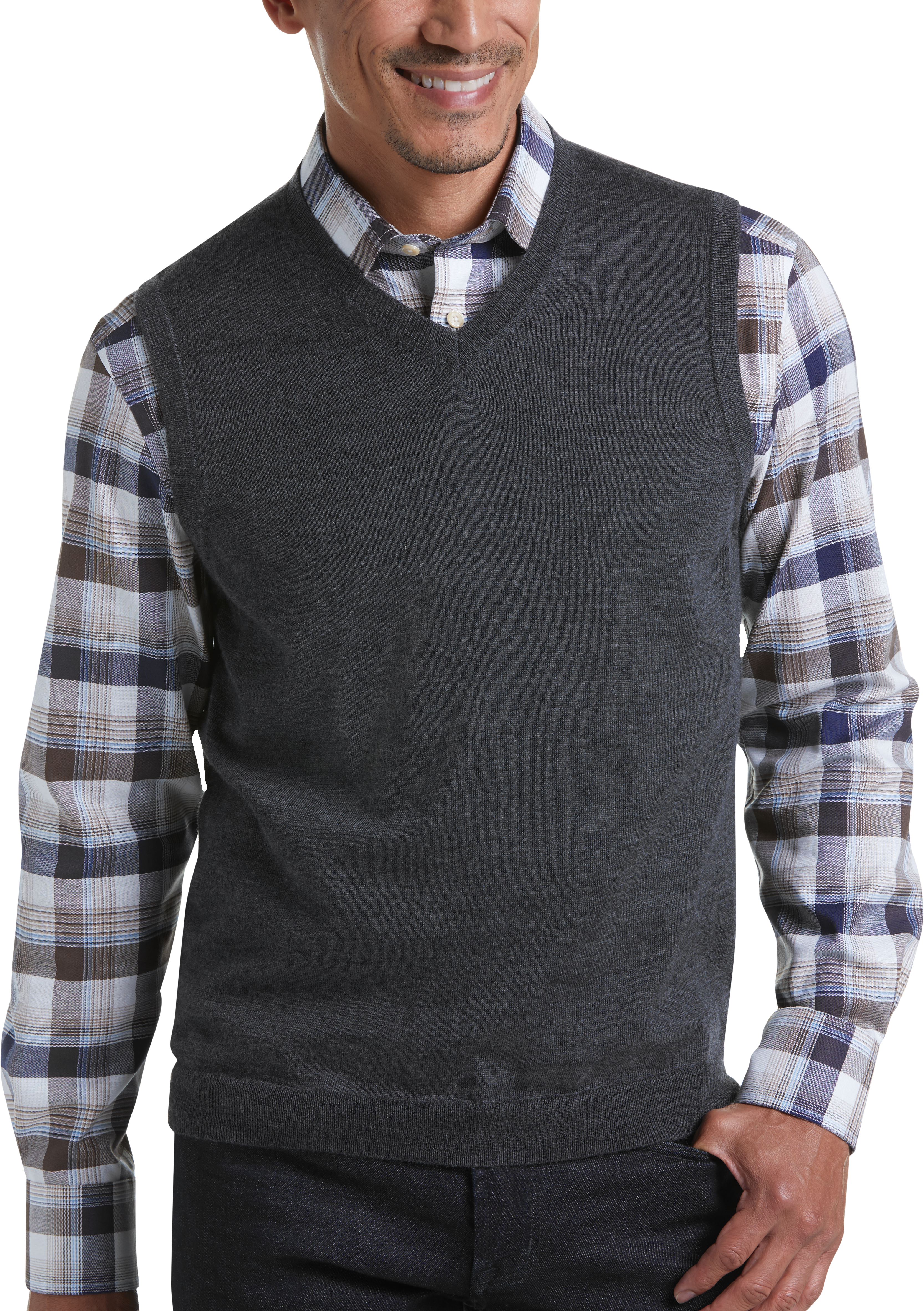 Joseph Abboud Charcoal 37.5® Technology V-Neck Sweater Vest - Men's ...