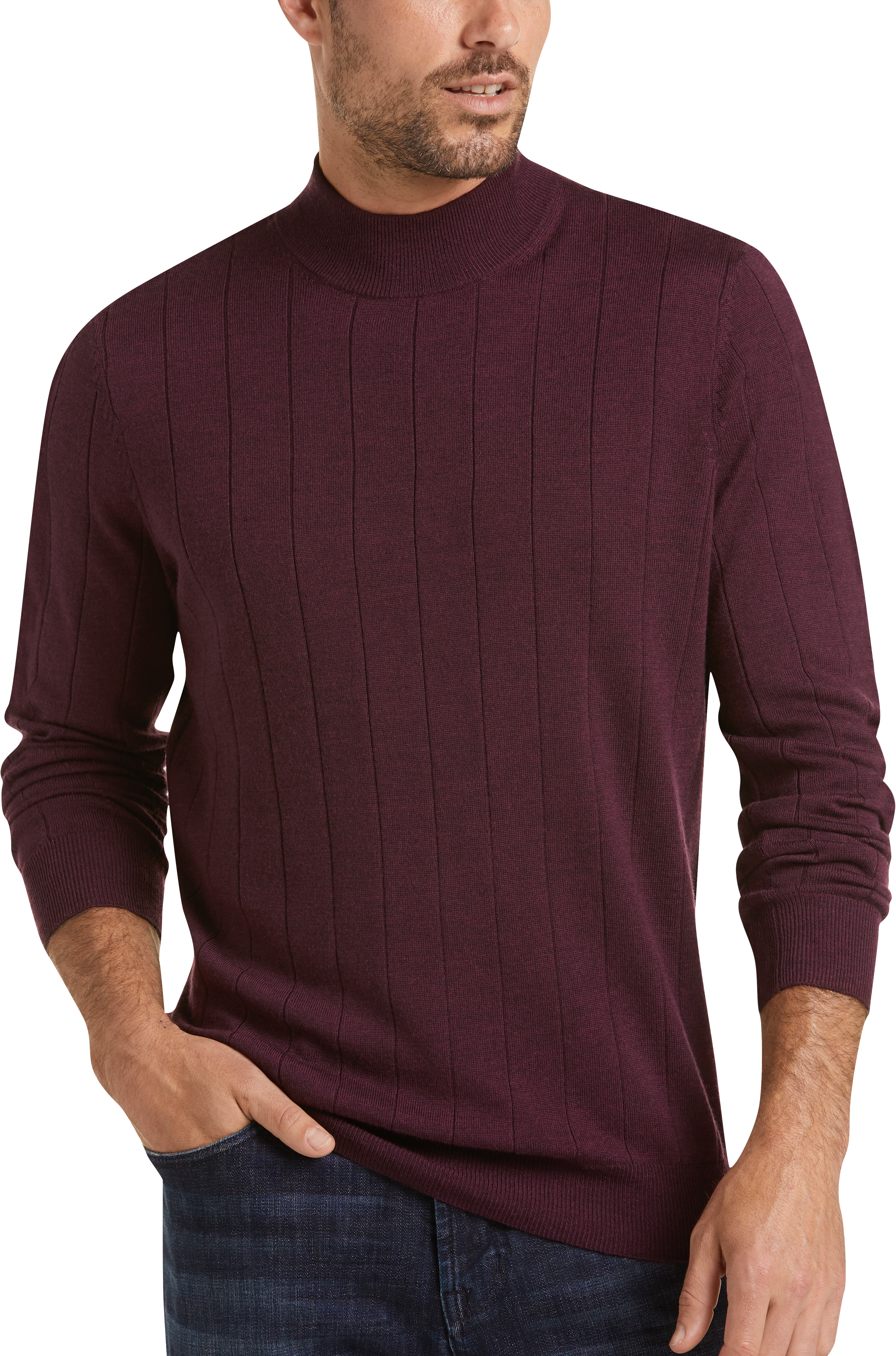 Joseph Abboud Burgundy Merino Wool Modern Fit Mock Neck Sweater - Men's ...