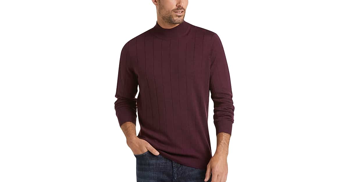 Joseph Abboud Burgundy Merino Wool Modern Fit Mock Neck Sweater Men's