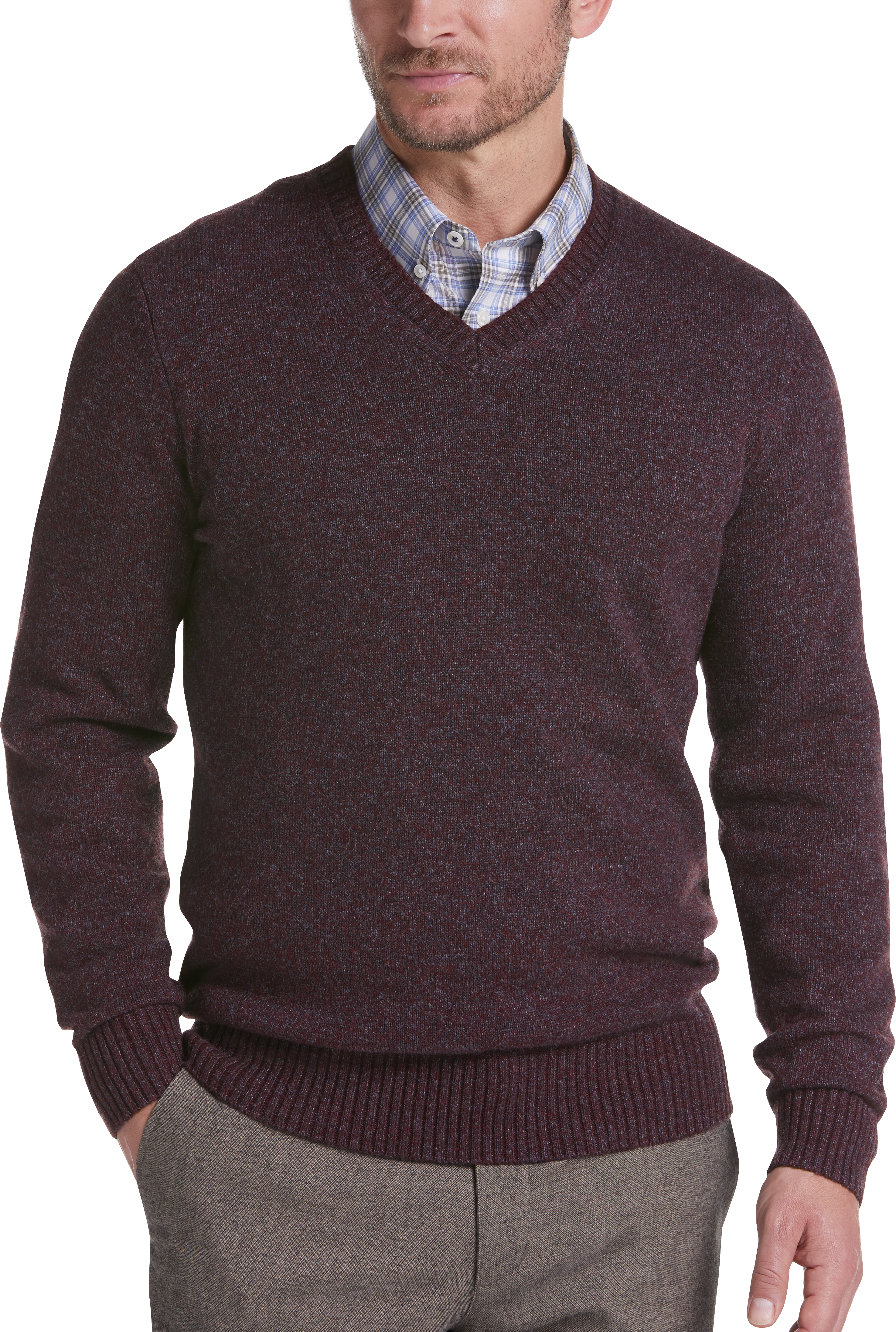 Joseph Abboud Burgundy Modern Fit V-Neck Sweater - Men's Sale | Men's ...