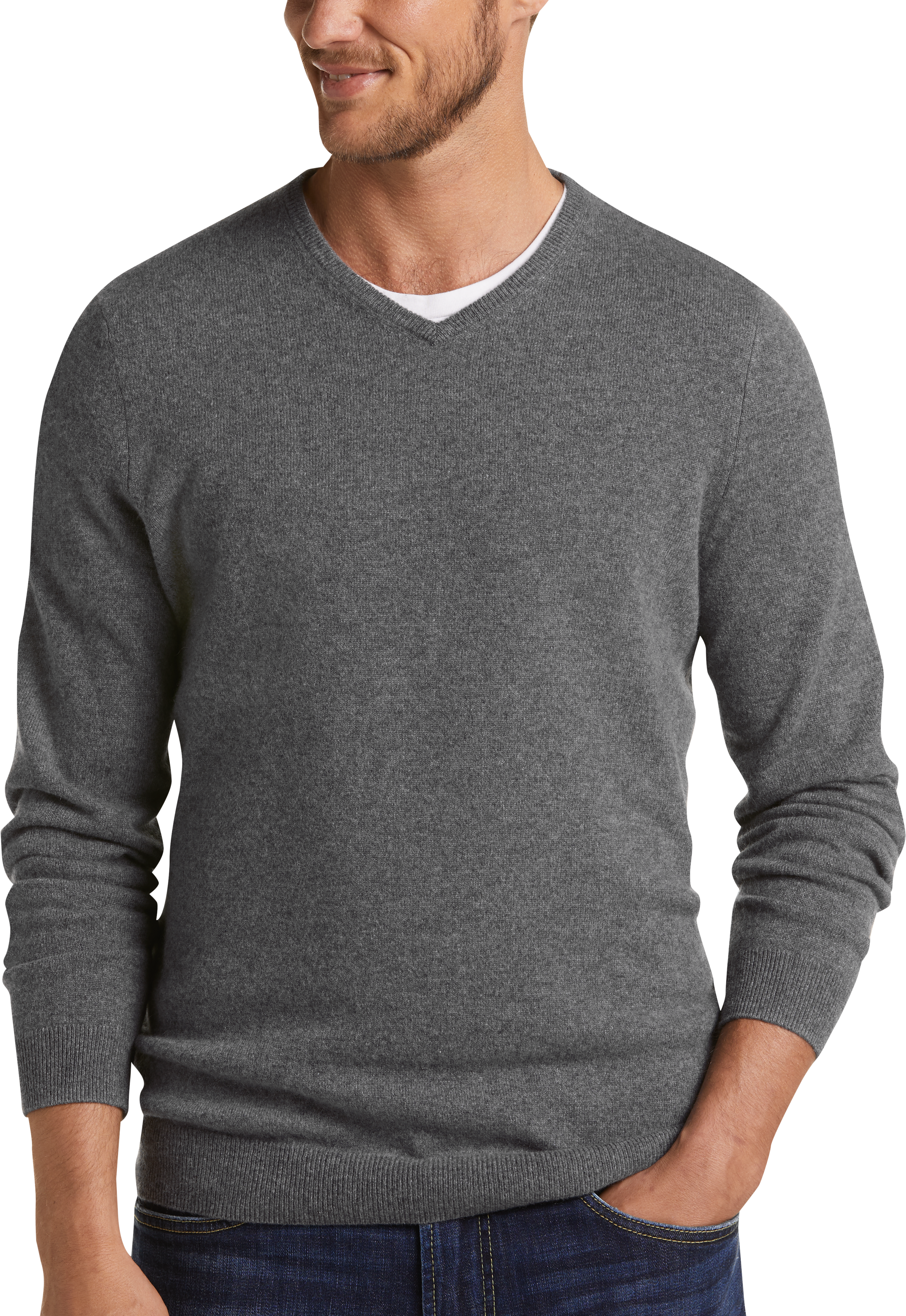 Joseph Abboud Cashmere Charcoal Modern Fit V-Neck Sweater - Men's Sale ...